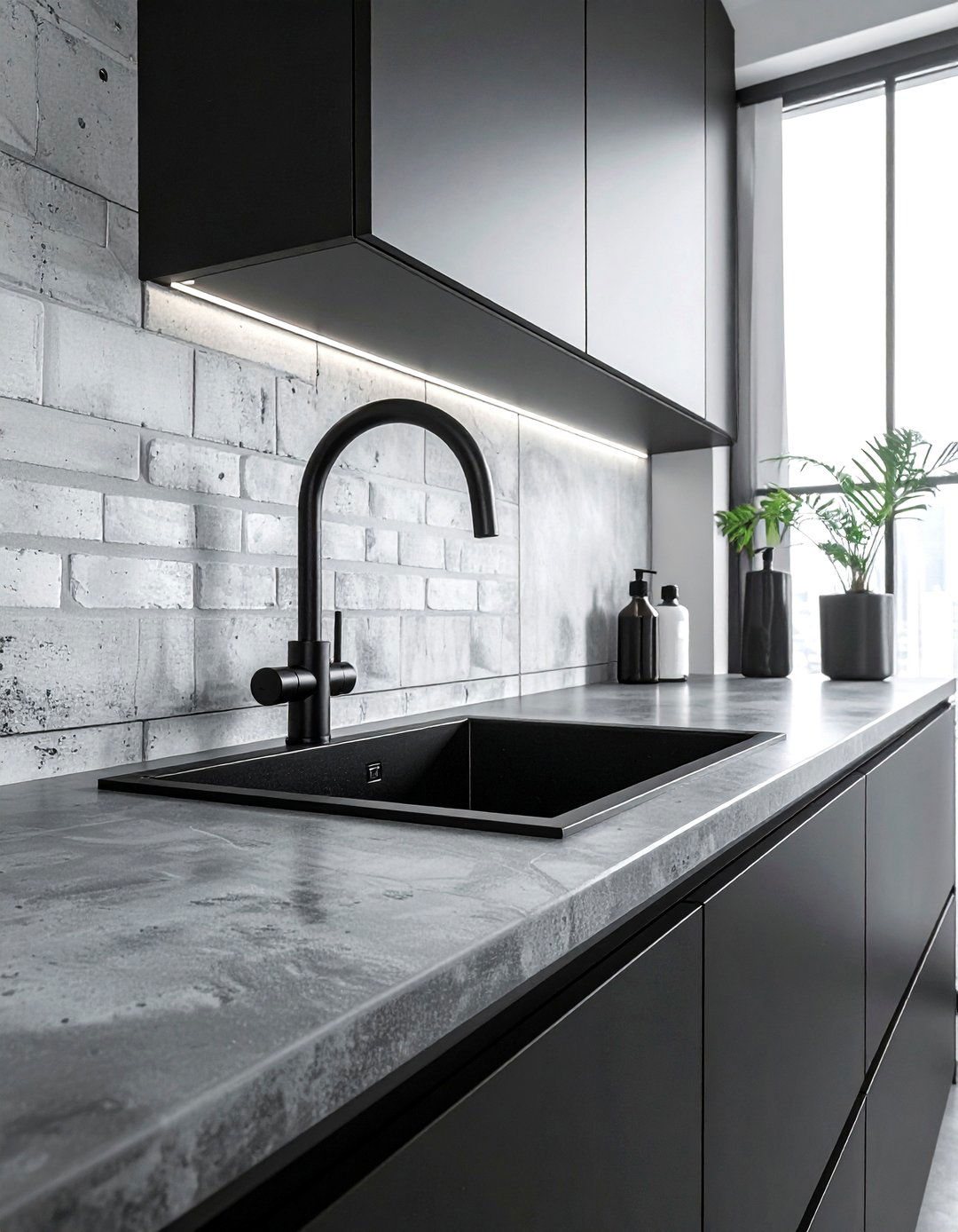 Black Faucet Concrete Countertop - 30 black kitchen faucet ideas