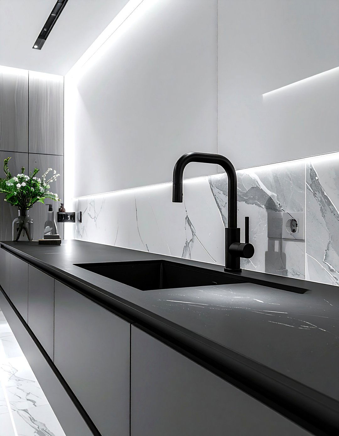 Black Faucet Integrated Sink - 30 black kitchen faucet ideas