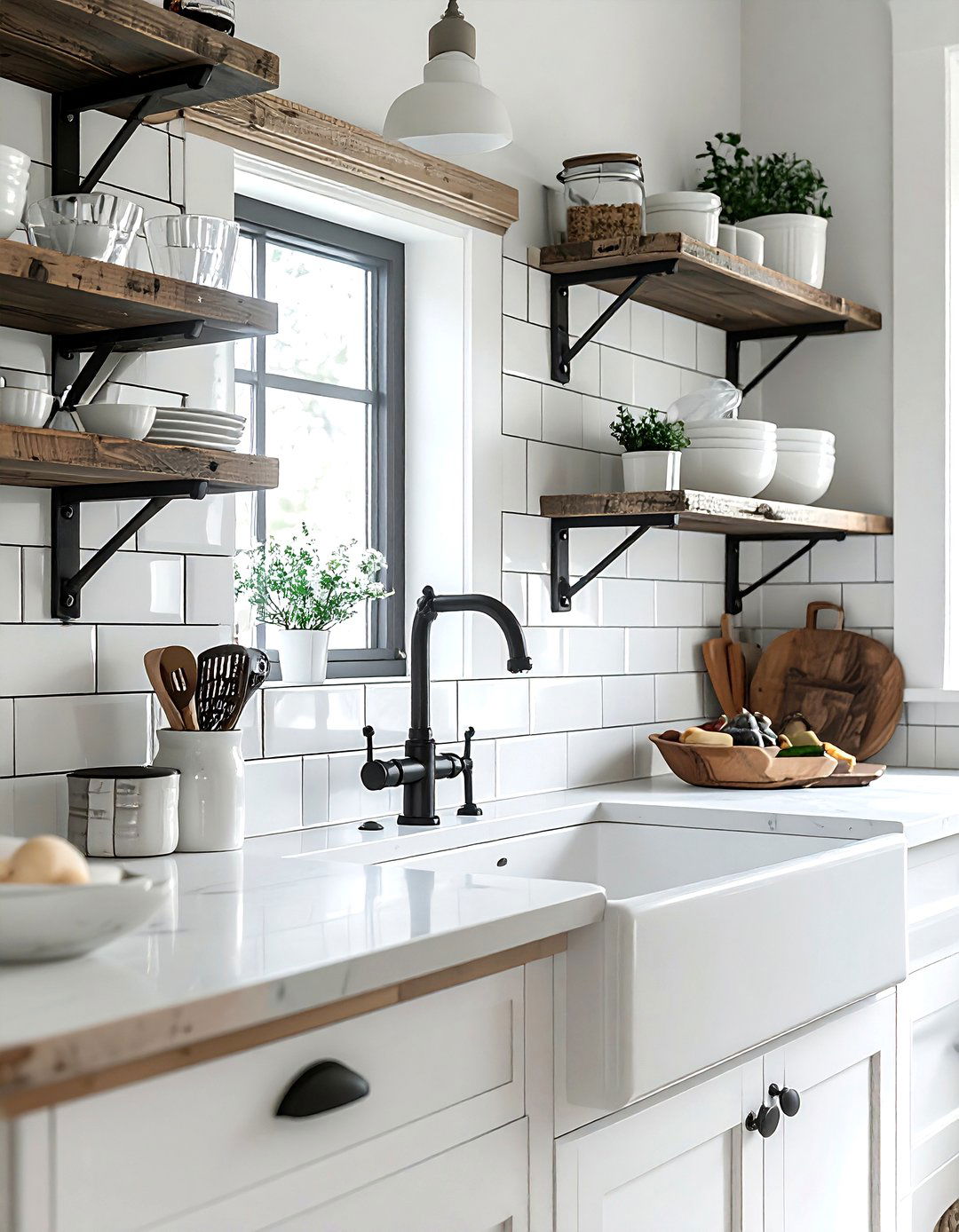 Black Faucet Open Shelving - 30 black kitchen faucet ideas