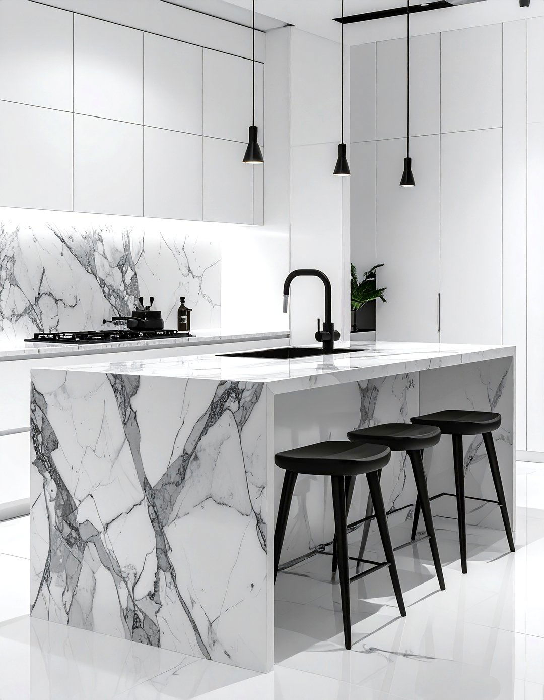 Black Faucet Waterfall Island - 30 black kitchen faucet ideas