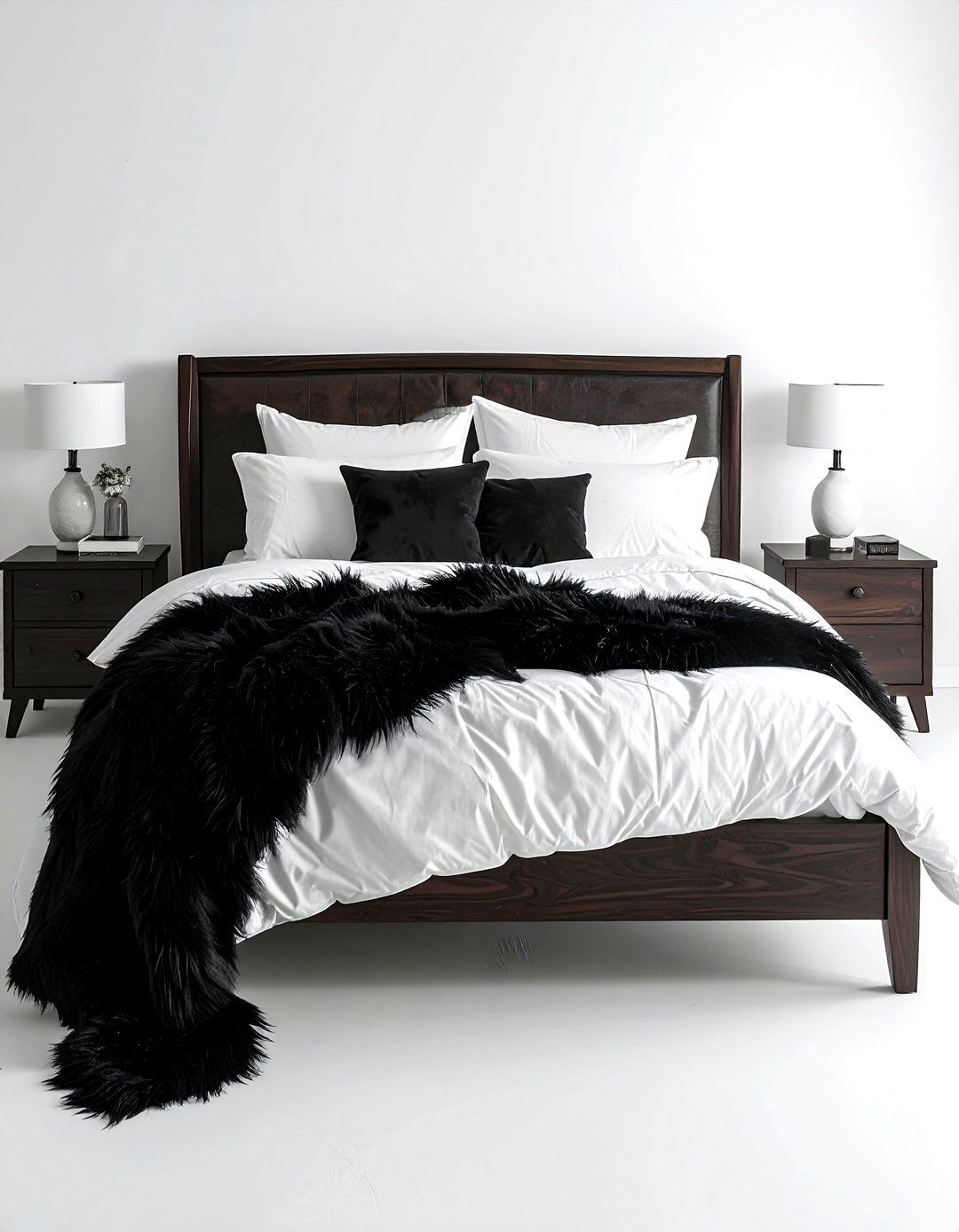 Black Faux Fur Throws - 30 black bedroom accessories ideas