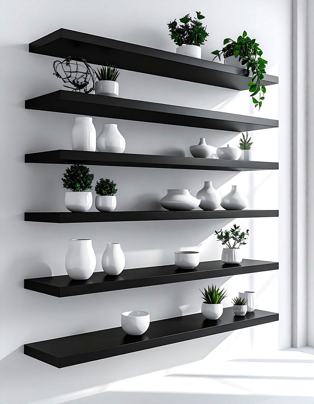 Black Floating Shelves - 30 black dining room accessories ideas