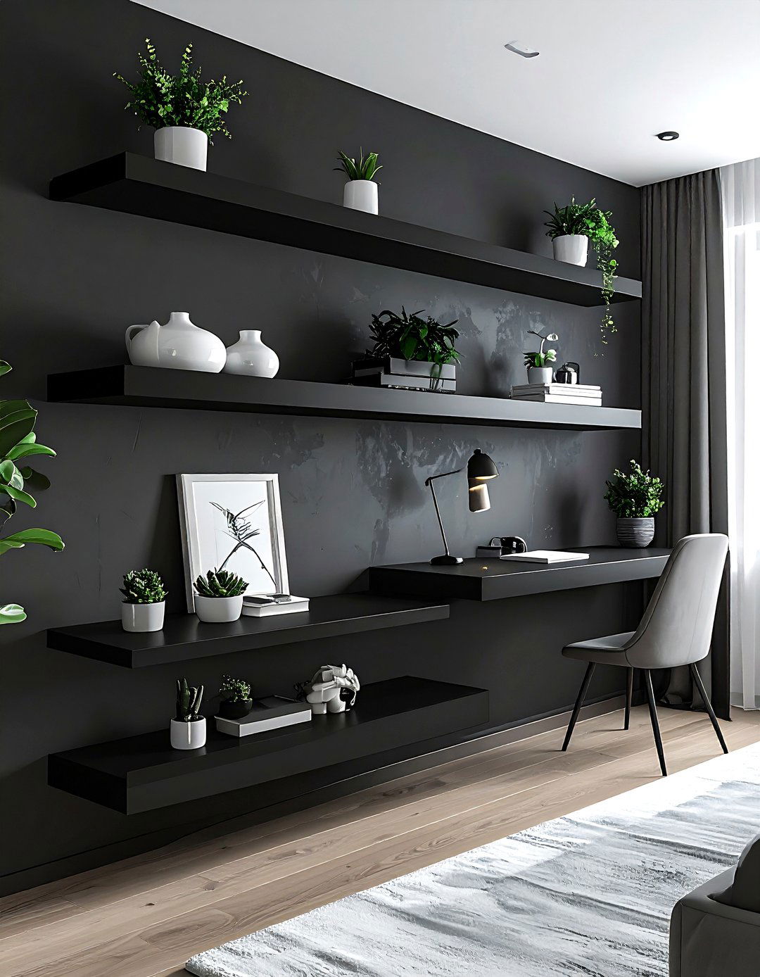 Black Floating Shelves - 30 contemporary black bedroom ideas