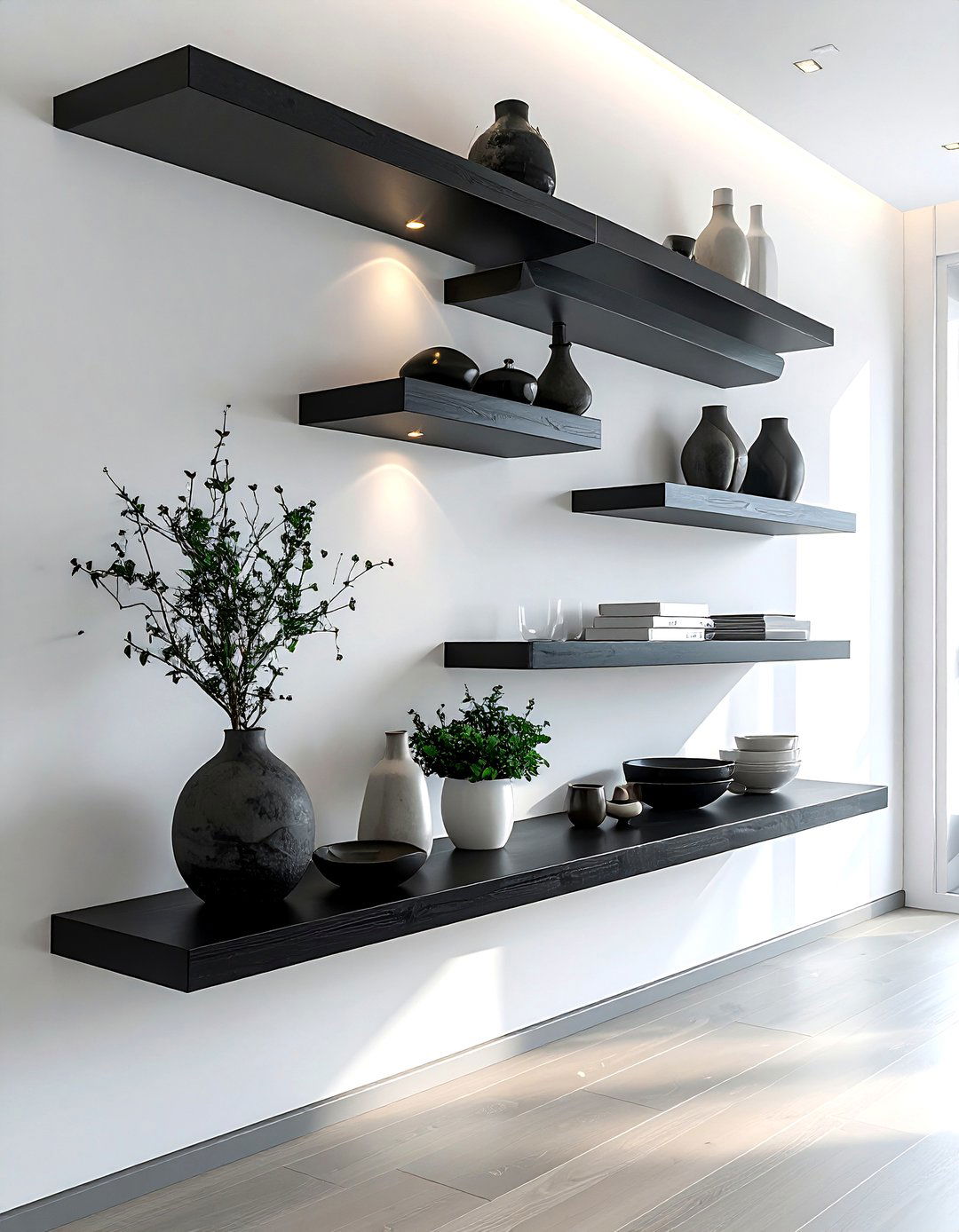 Black Floating Shelves Dining - 30 black accent dining room ideas