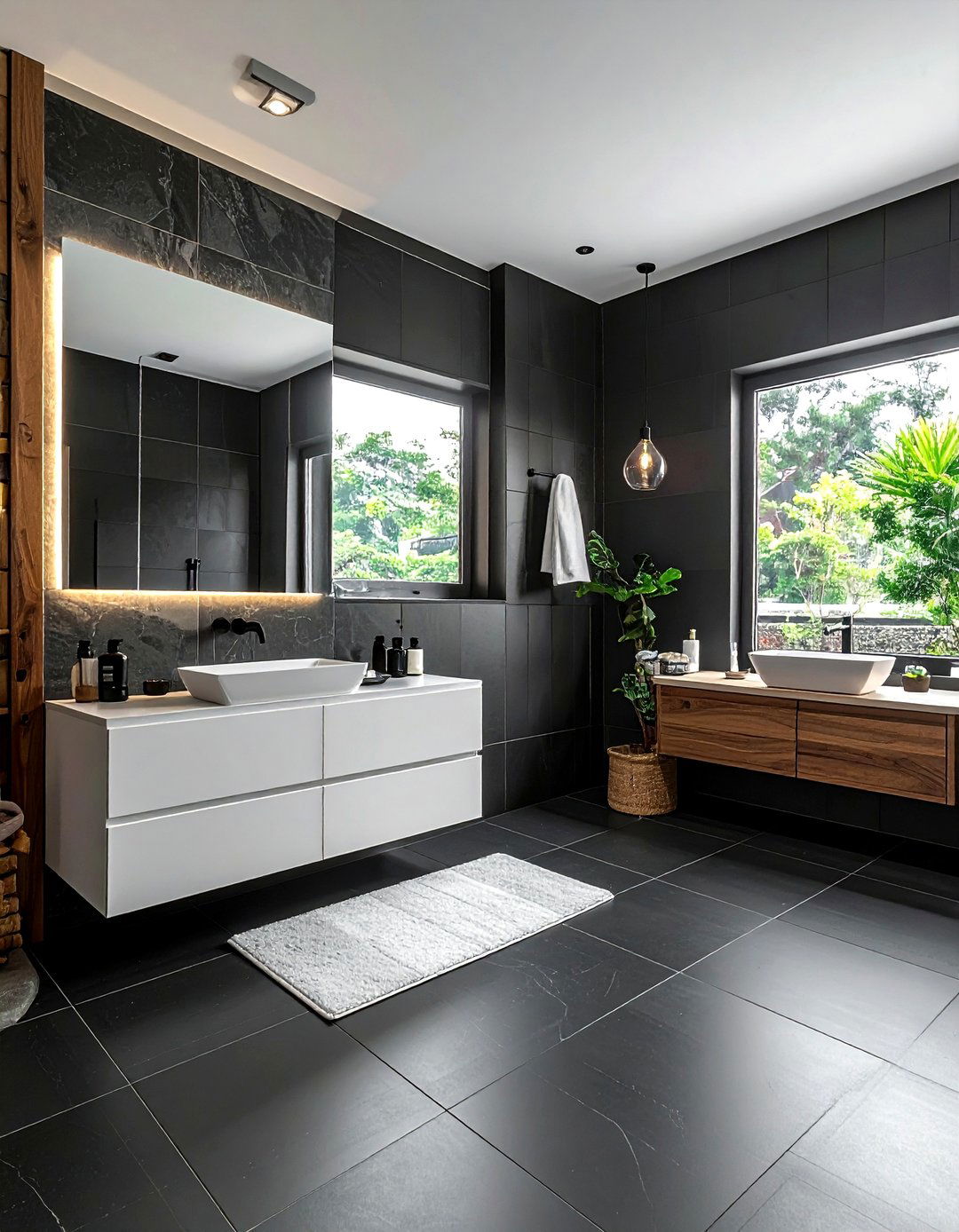 Black Floor Tile - 30 black bathroom design ideas