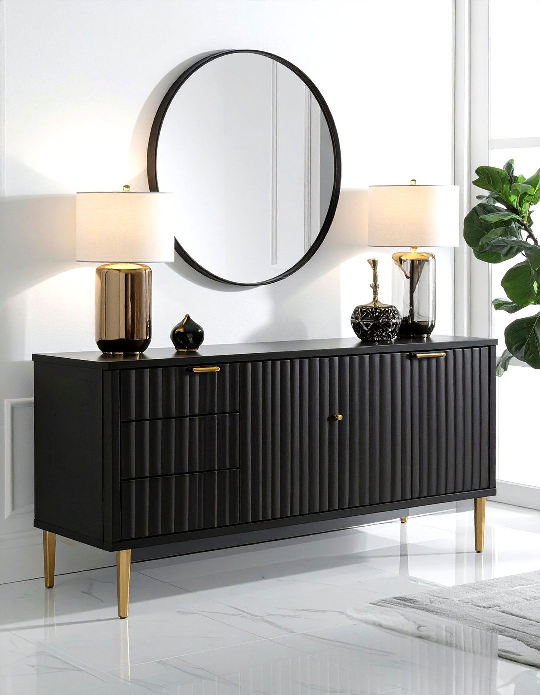 Black Fluted Buffet Cabinet - 30 dining room sideboard ideas