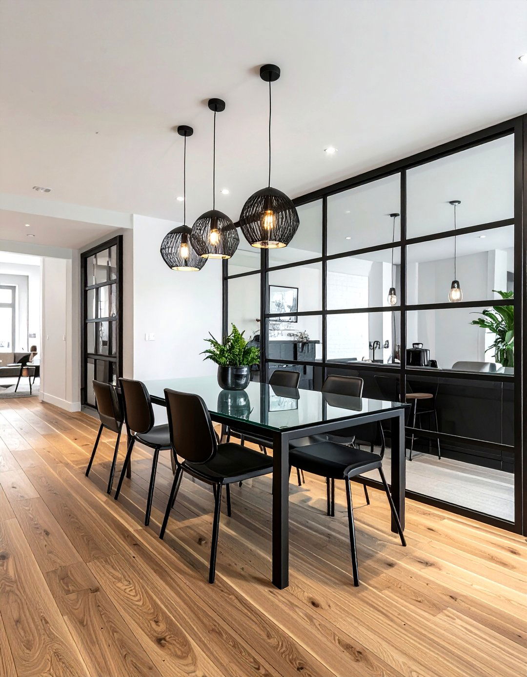 Black Frame Glass Partition - 30 glass dining room ideas