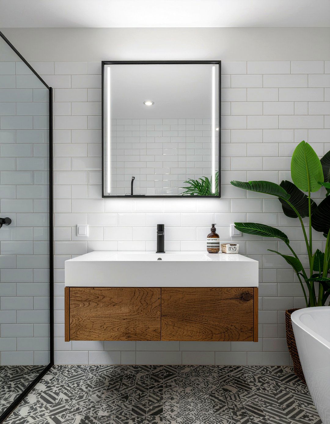 Black Frame Lighted Mirror - 30 lighted mirror bathroom ideas