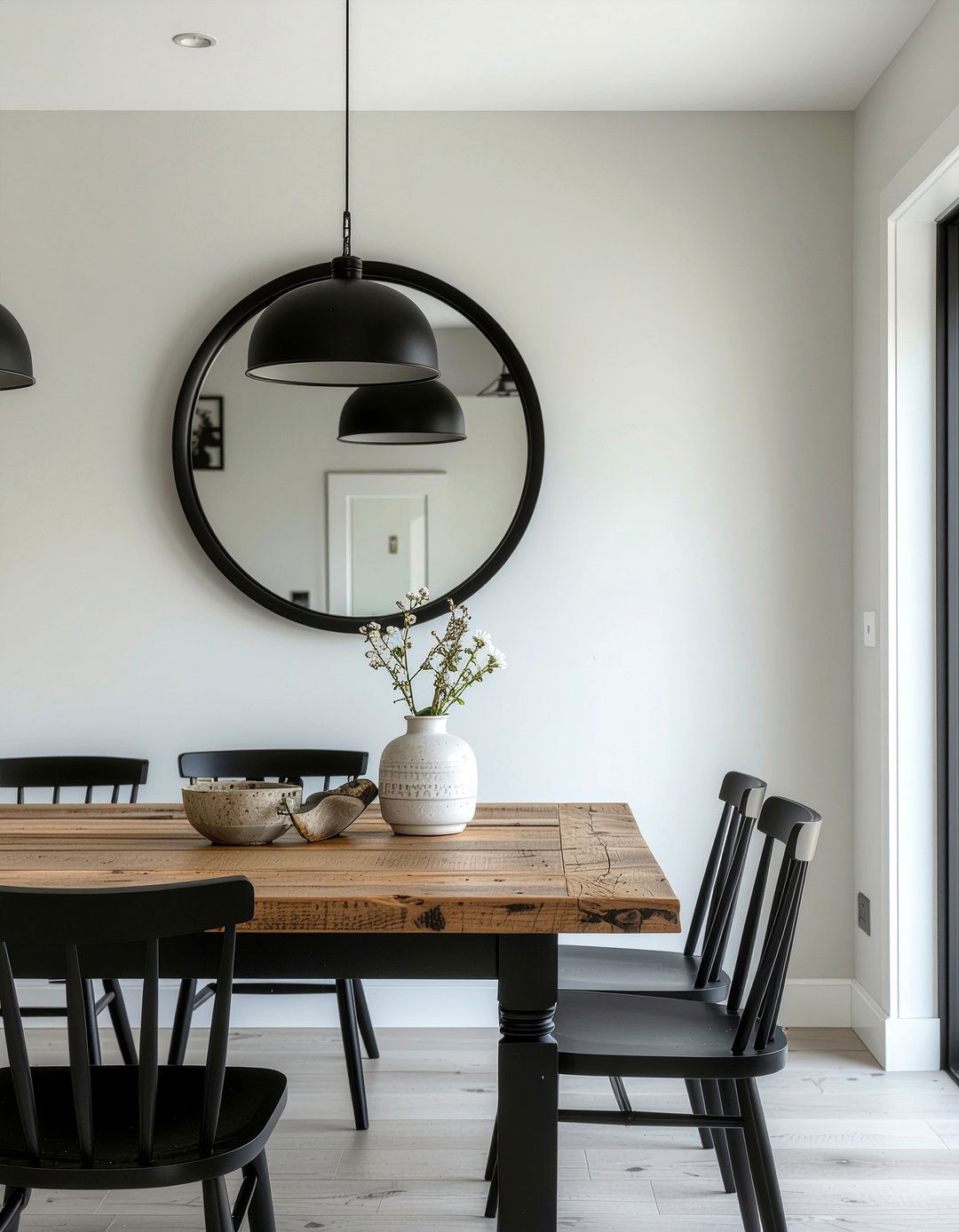 Black Frame Round Mirror Above Dining Table - 30 round mirror dining room ideas