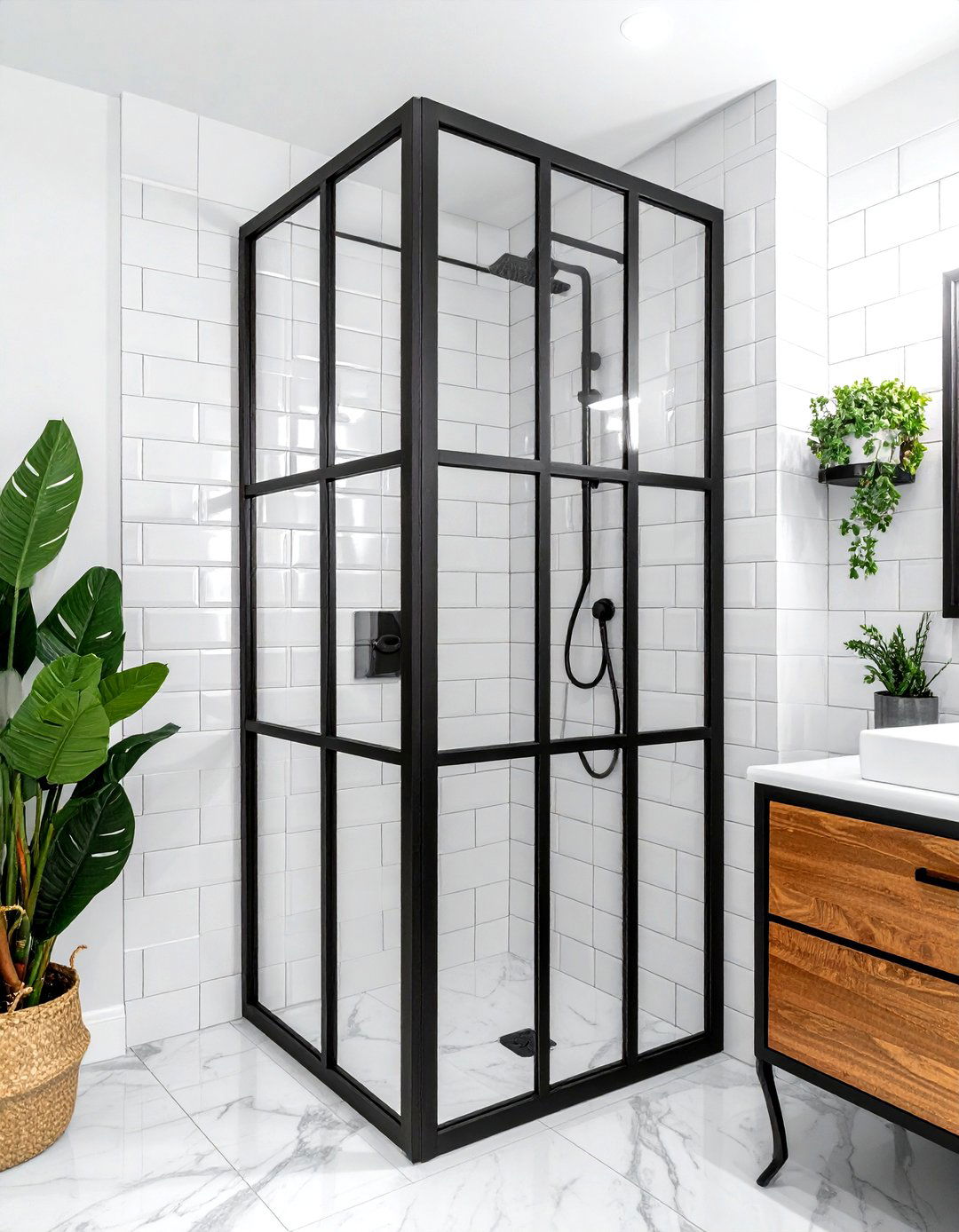Black Frame Shower Door - 30 transitional bathroom ideas
