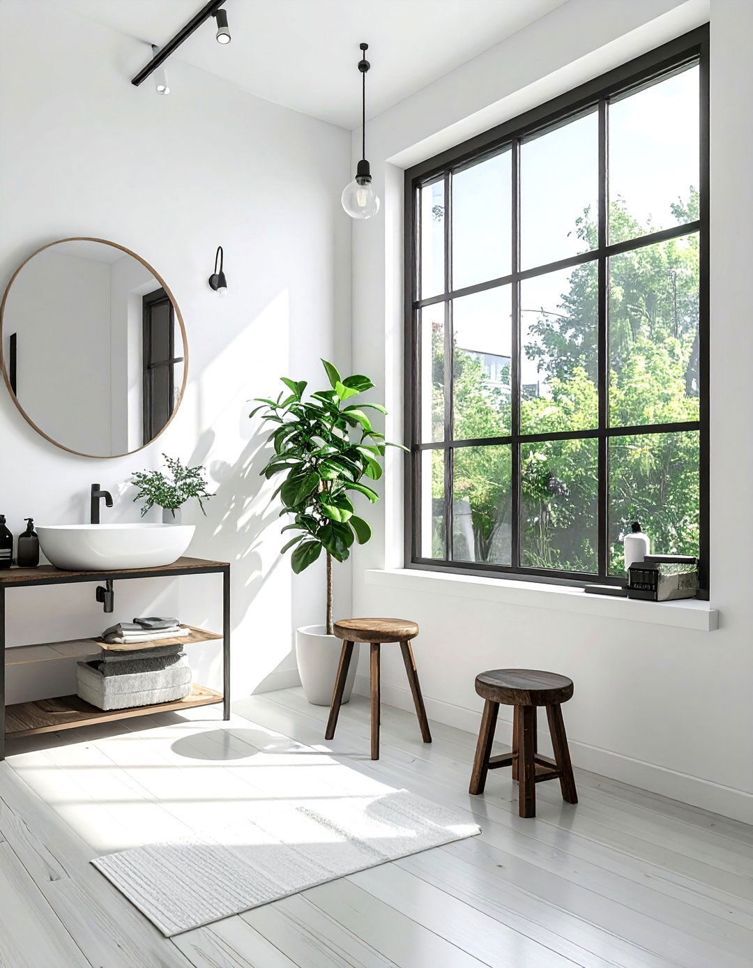 Black Frame Window - 30 natural light bathroom ideas