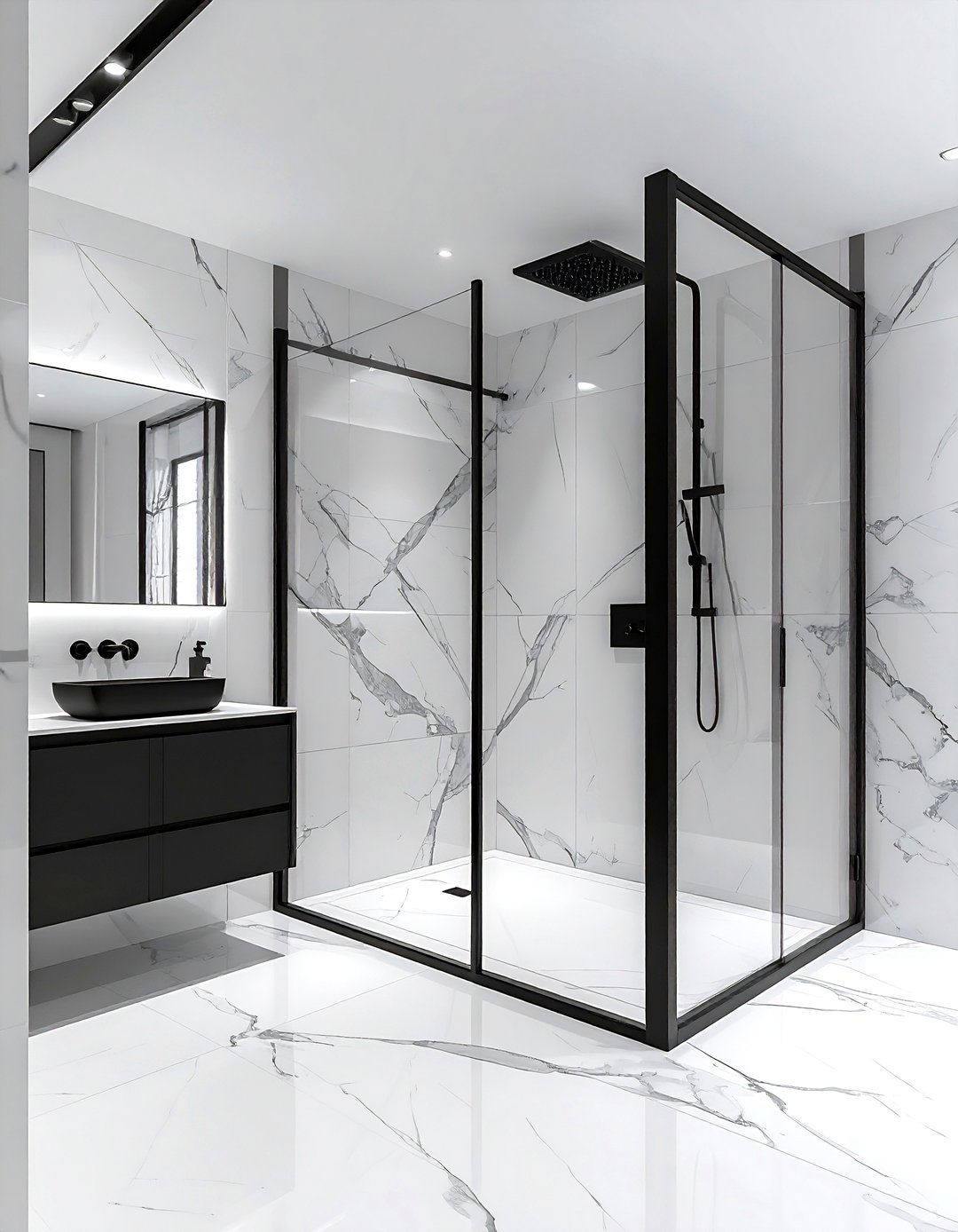 Black Framed Shower Door Bathroom - 30 white and black bathroom ideas