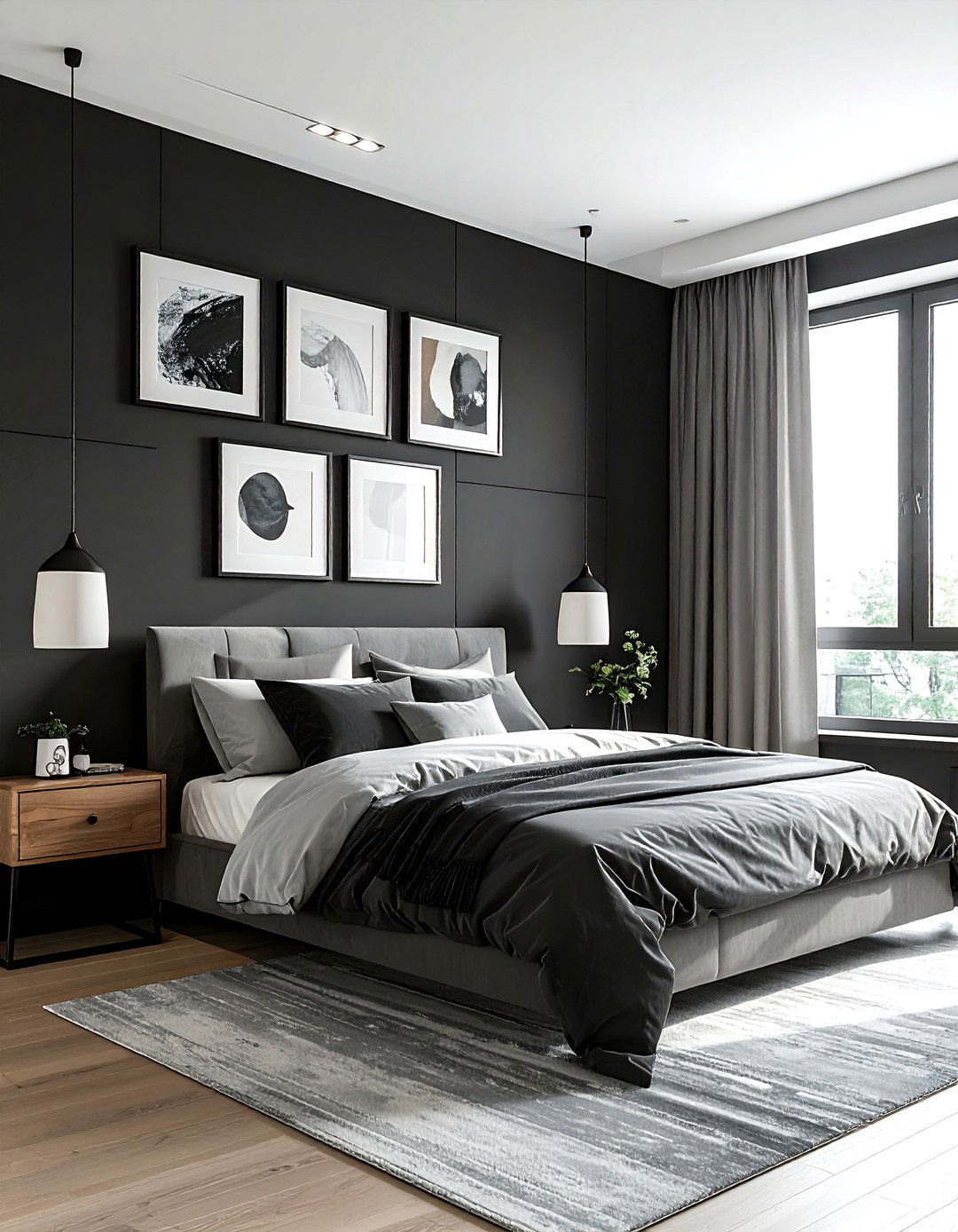 Black Gallery Wall - 30 black bedroom design ideas
