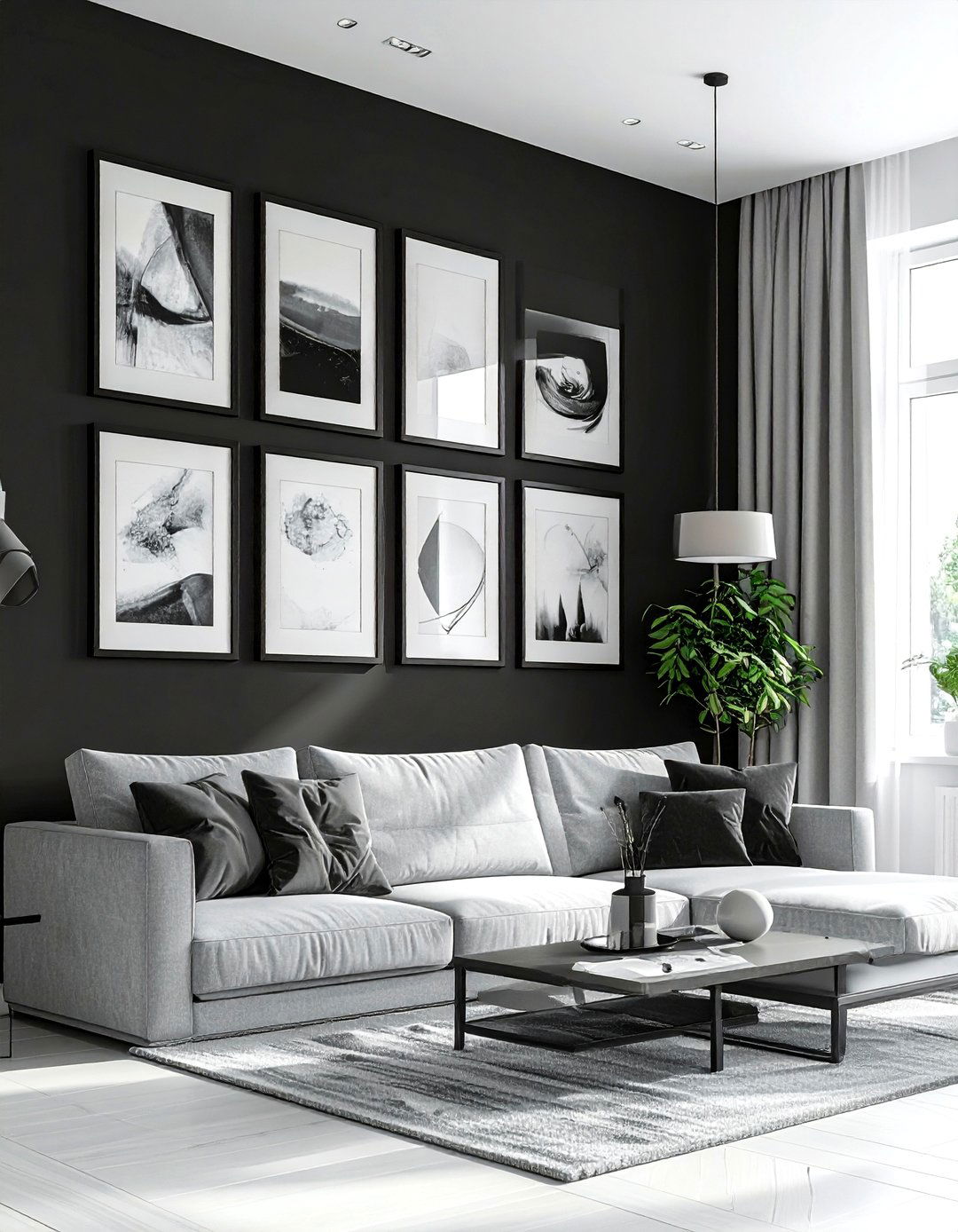Black Gallery Wall - 30 black living room ideas