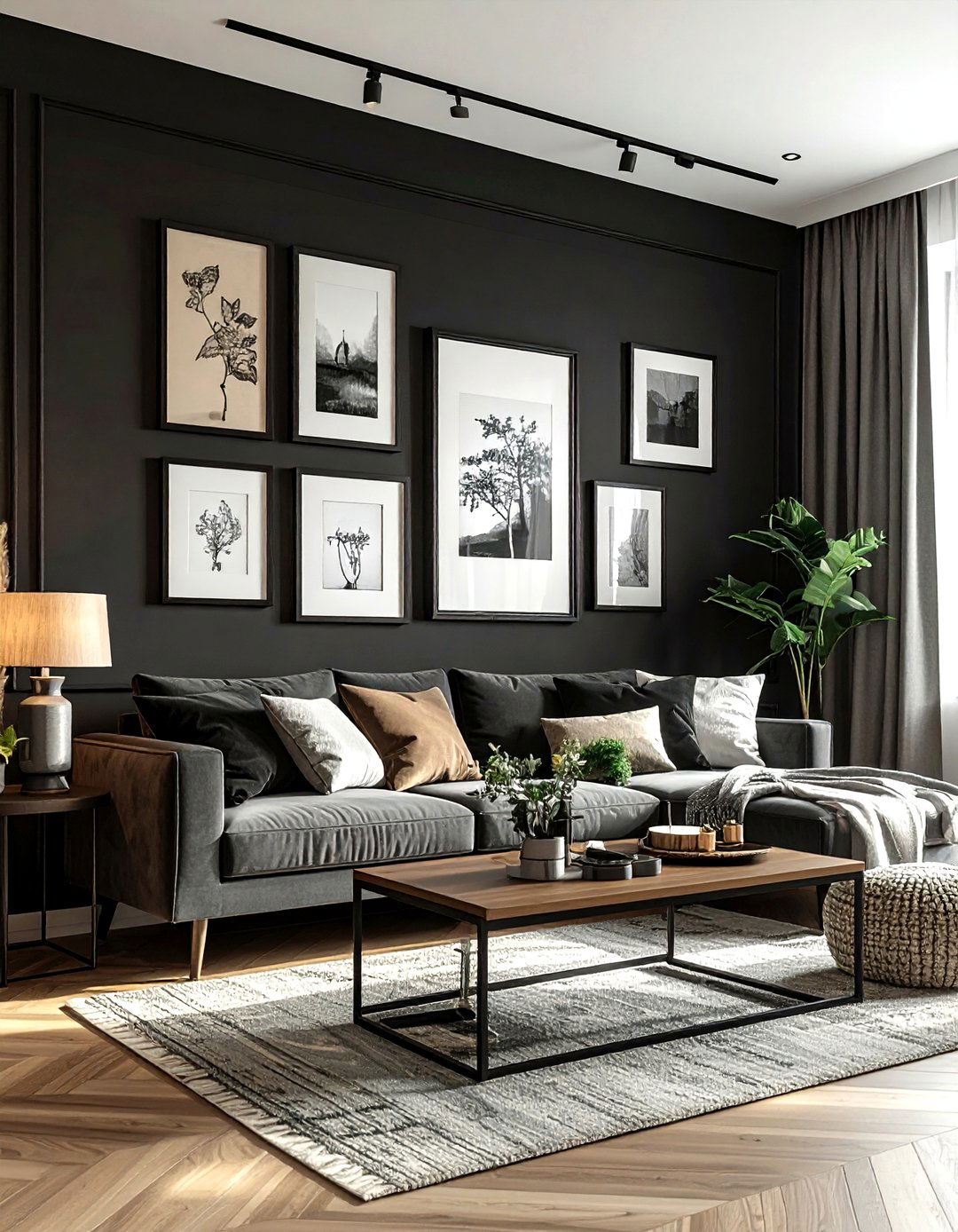 Black Gallery Wall - 30 bohemian black living room ideas