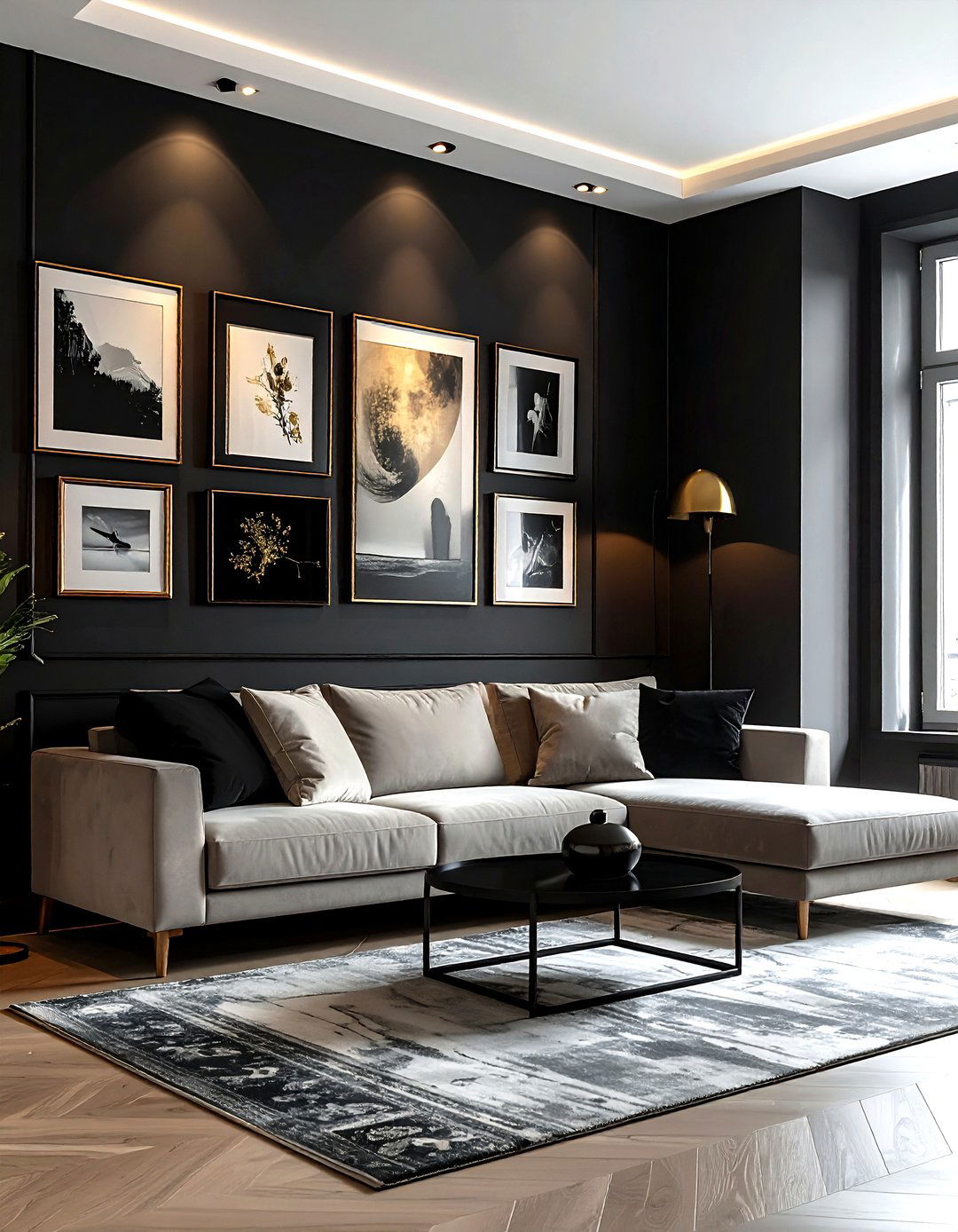 Black Gallery Wall - 30 dark black living room ideas