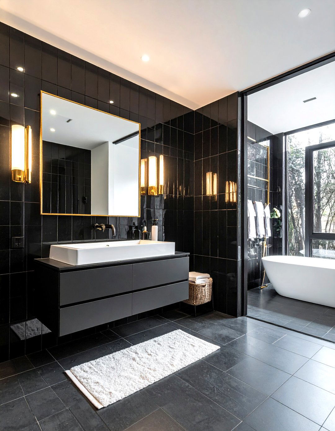 Black Glass Tile Accent Wall - 30 glass tile bathroom ideas
