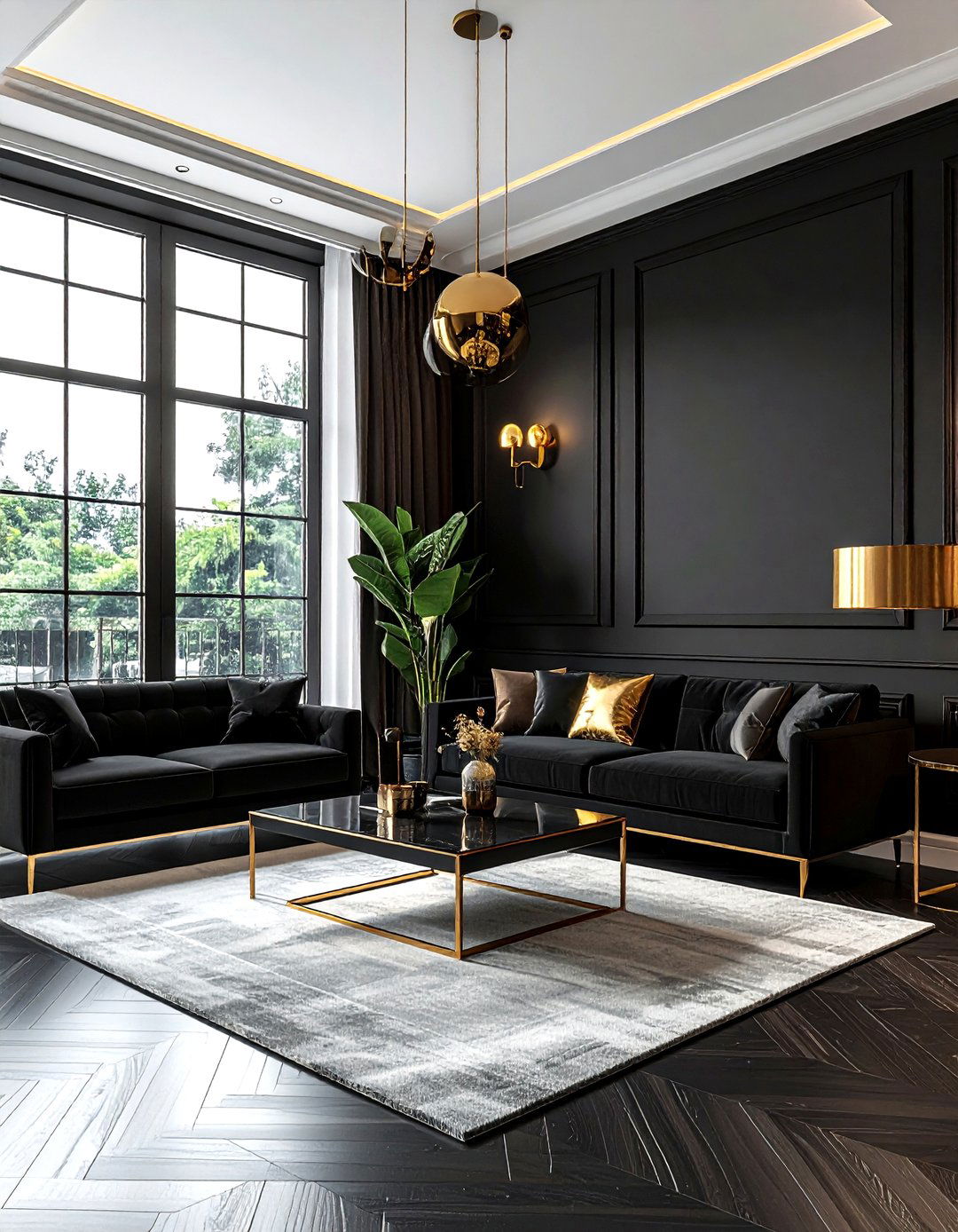Black Gold Accent - 30 contemporary black living room ideas