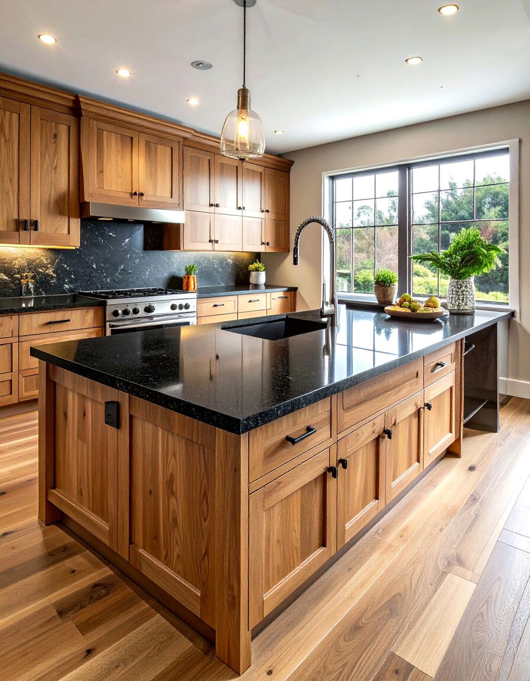 Black Granite Countertop Wood Cabinets - 30 black countertop kitchen ideas