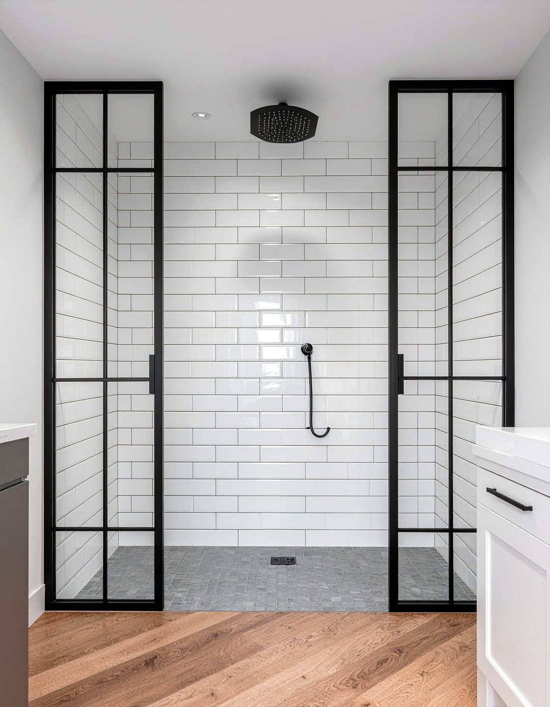 Black Grid Shower Door - 30 matte black bathroom ideas