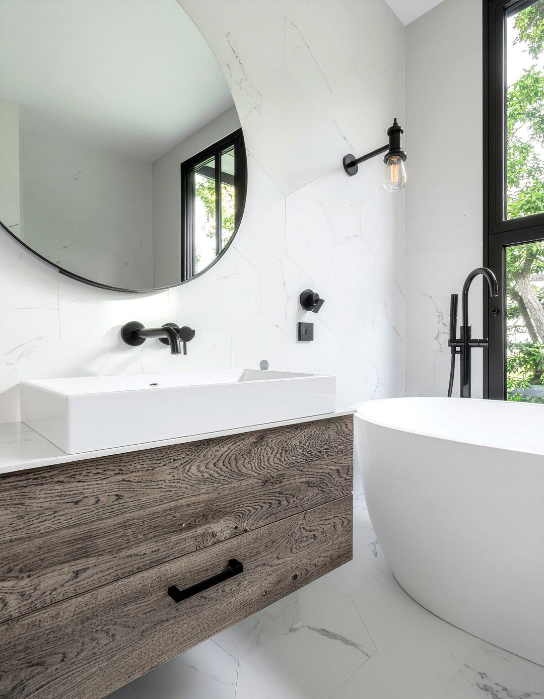 Black Hardware With Marble Hexagon Tile - 30 marble hexagon tile bathroom ideas