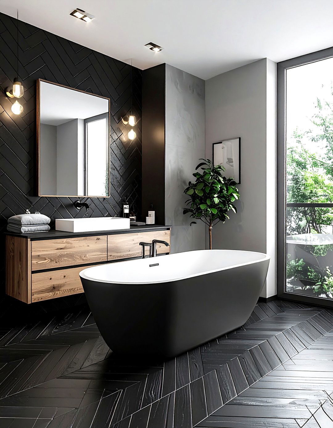 Black Herringbone Bathroom - 30 dark black bathroom ideas