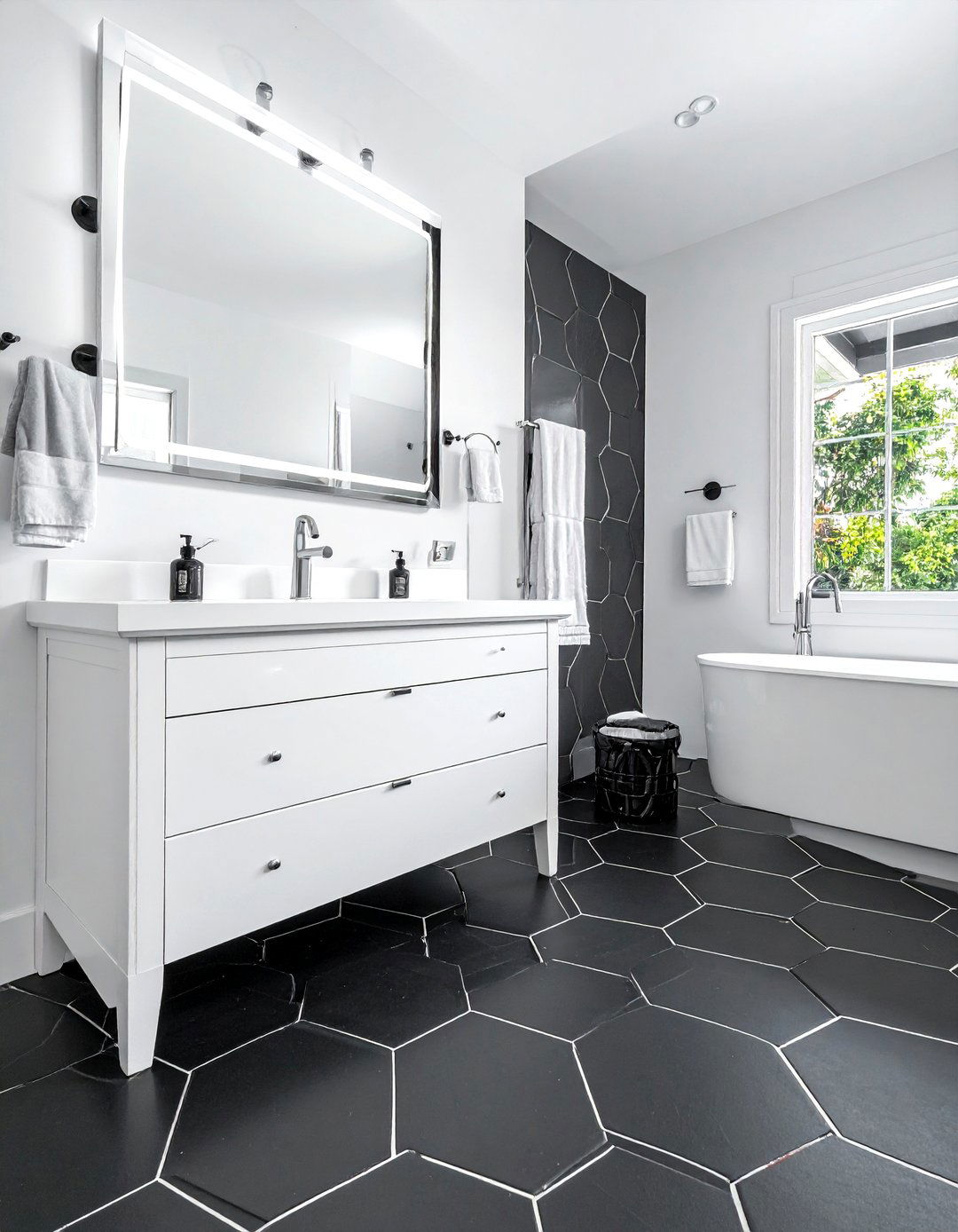 Black Hexagon Floor Tile - 30 boys bathroom ideas
