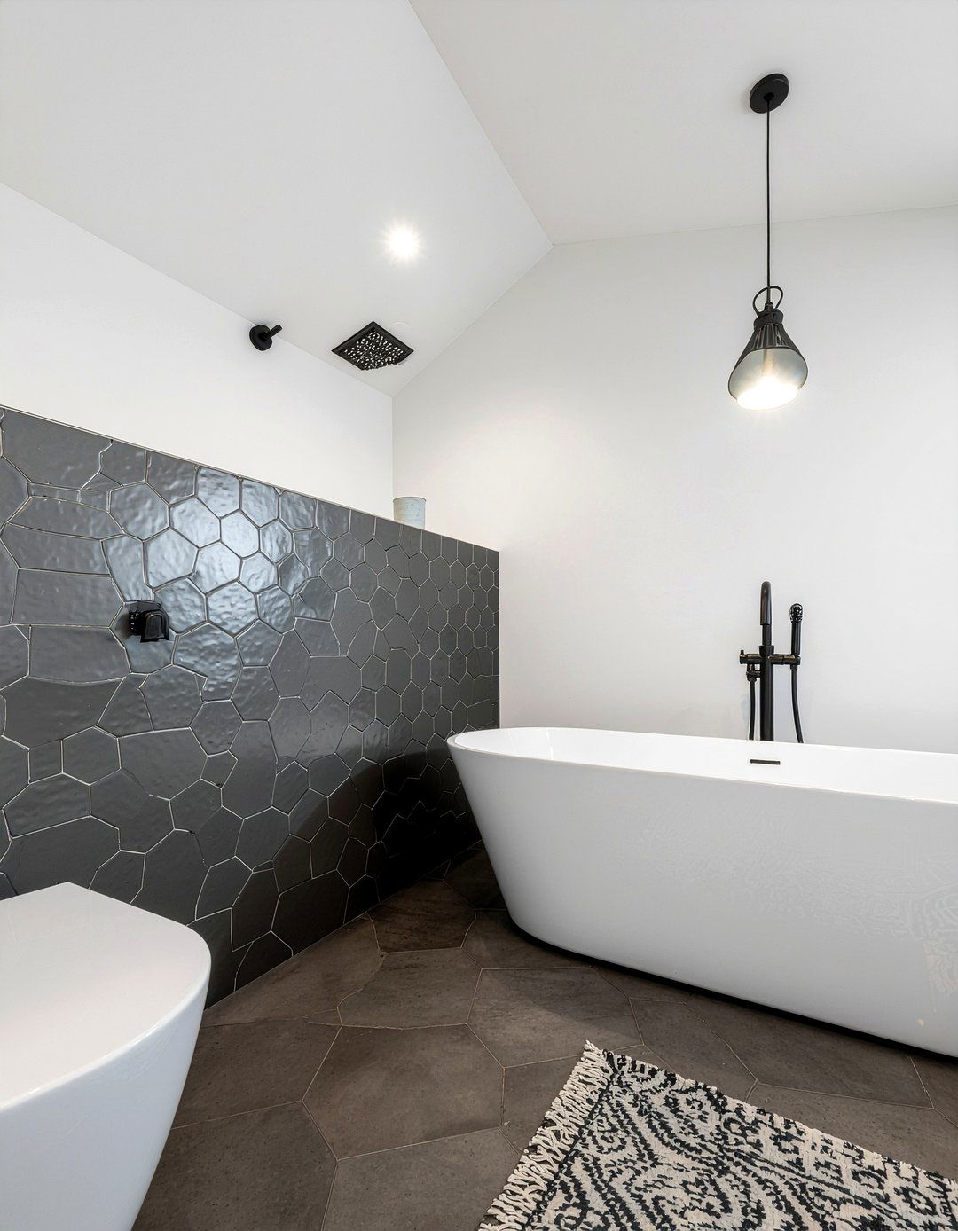 Black Hexagon Tile - 30 bathroom tub accent ideas