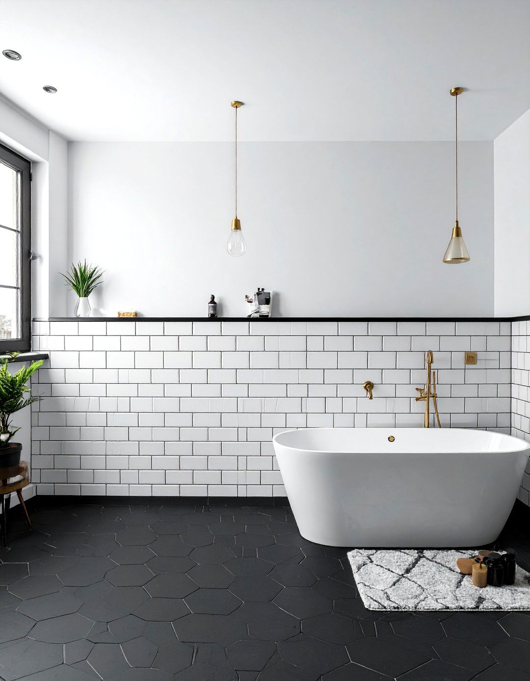 Black Hexagon Tile Bathroom - 30 dark bathroom ideas