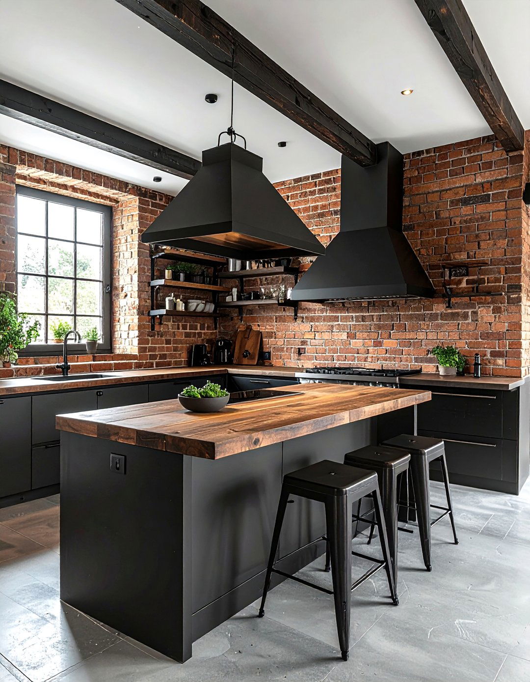 Black Hood Brick Wall - 30 black hood kitchen ideas