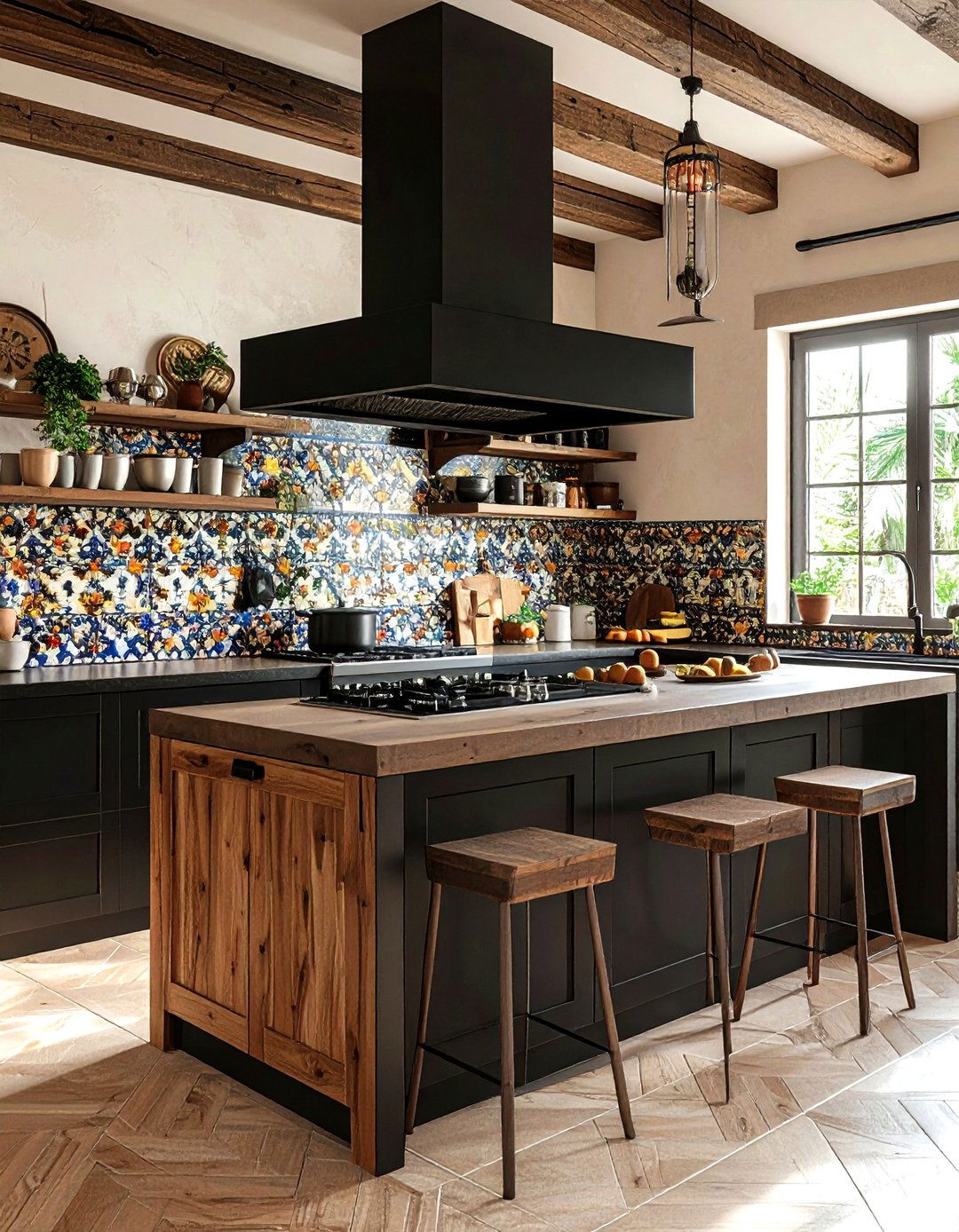 Black Hood Patterned Tile - 30 black hood kitchen ideas