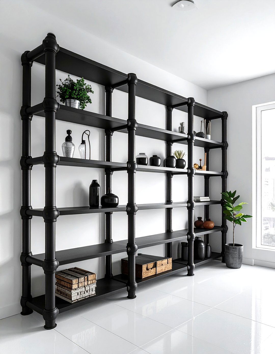 Black Industrial Pipe Decor - 30 industrial black living room ideas