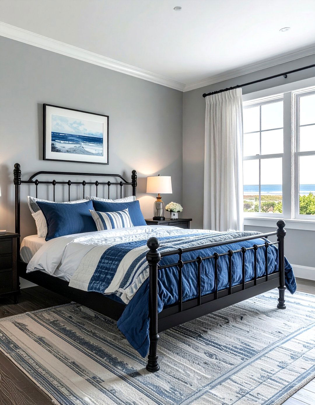 Black Iron Coastal Cottage - 30 coastal black bedroom ideas