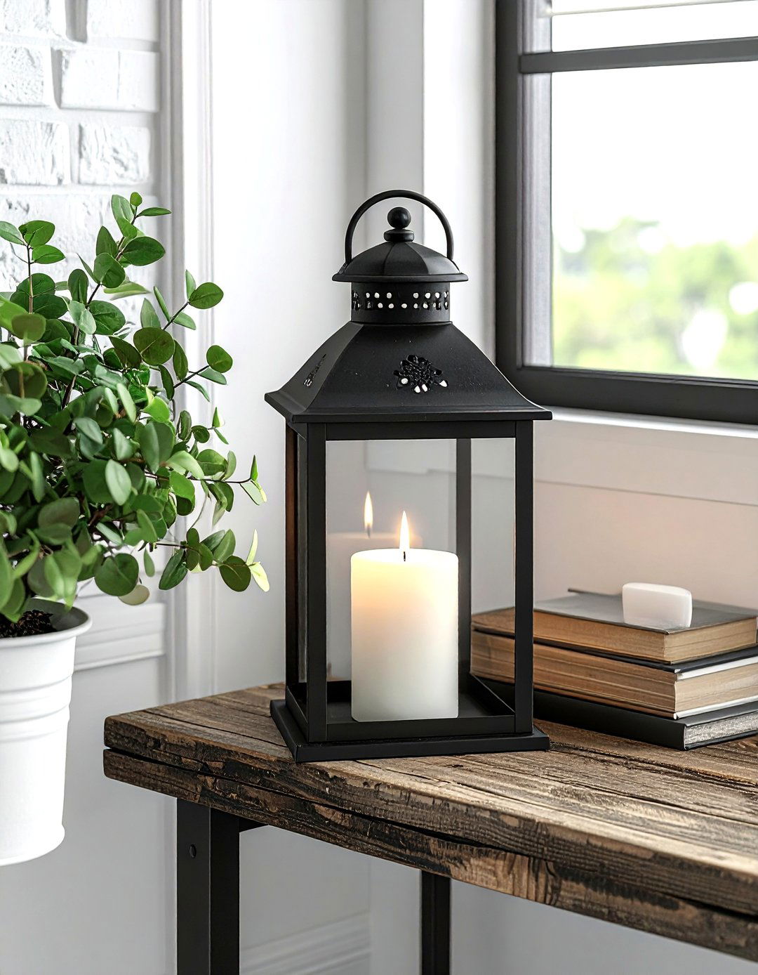 Black Iron Lantern - 30 side table decor ideas