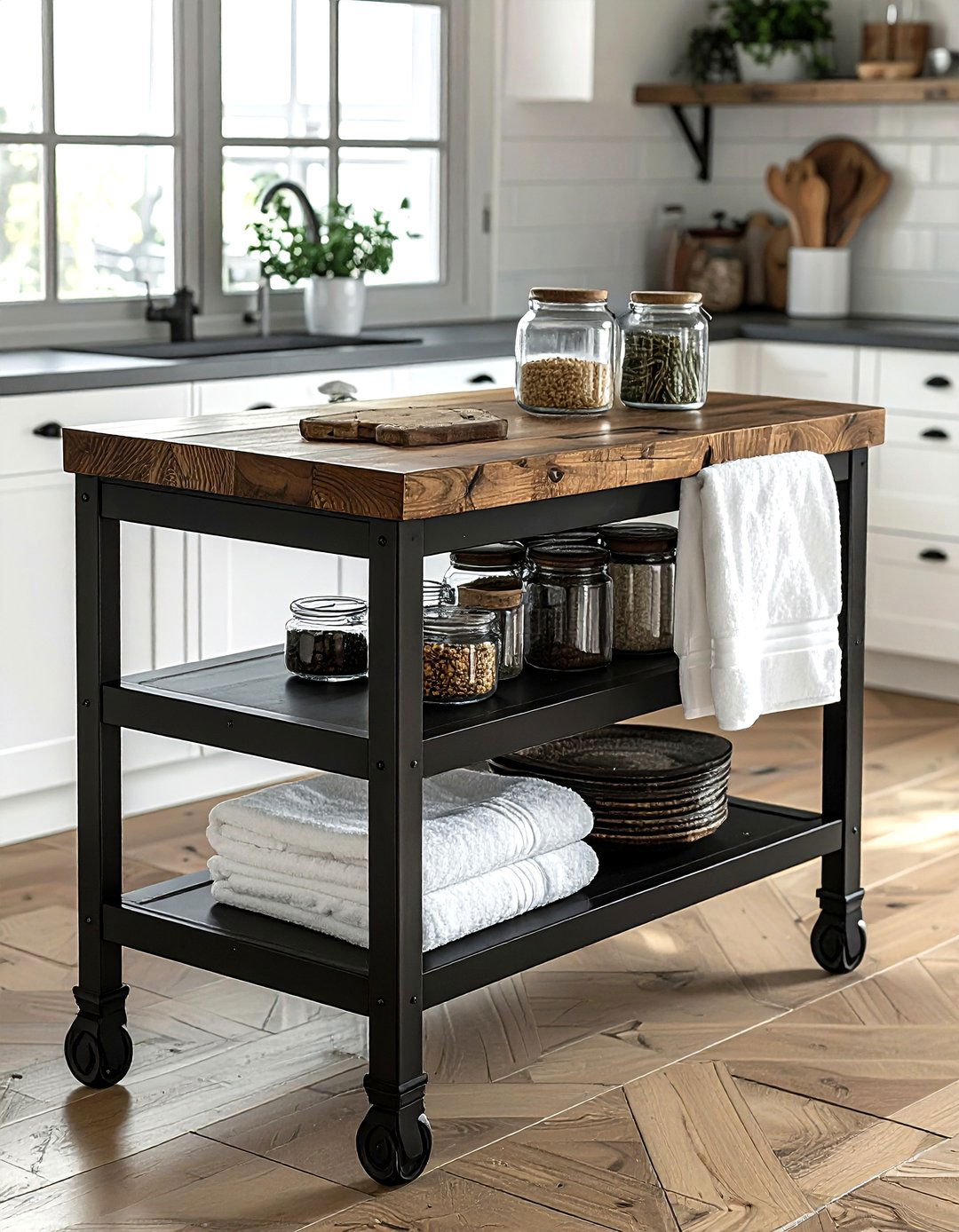 Black Kitchen Cart - 30 black accent kitchen ideas