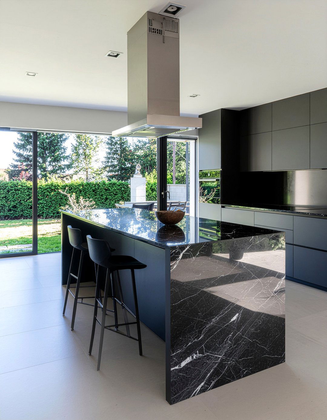 Black Kitchen Waterfall Island - 30 black kitchen ideas