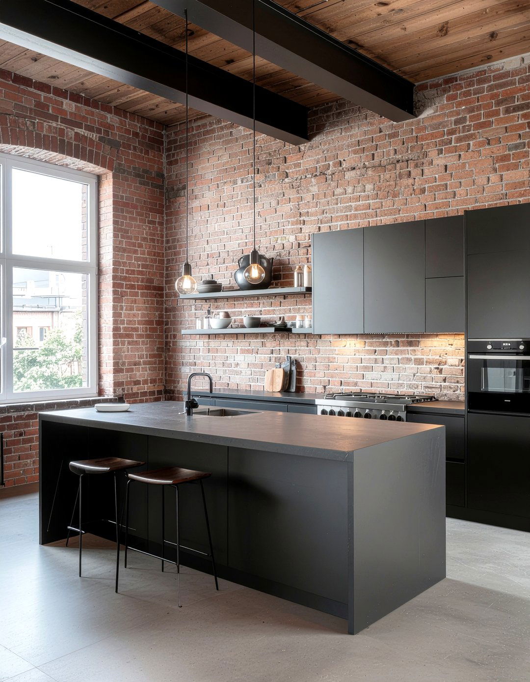 Black Kitchen With Brick - 30 black kitchen ideas