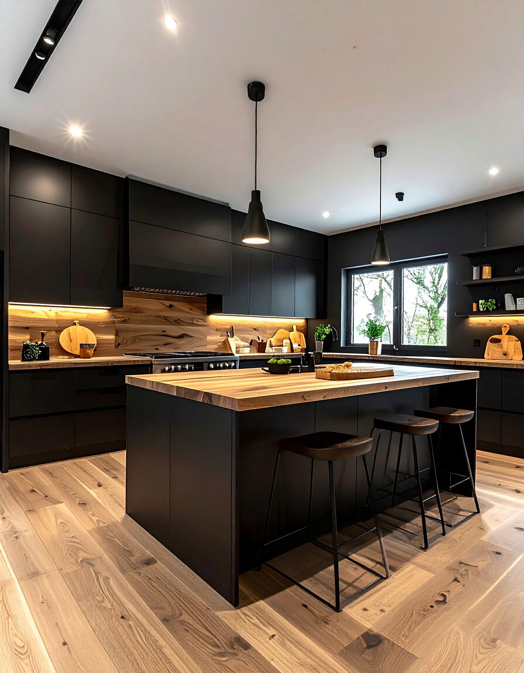 Black Kitchen With Butcher Block - 30 black kitchen furniture ideas