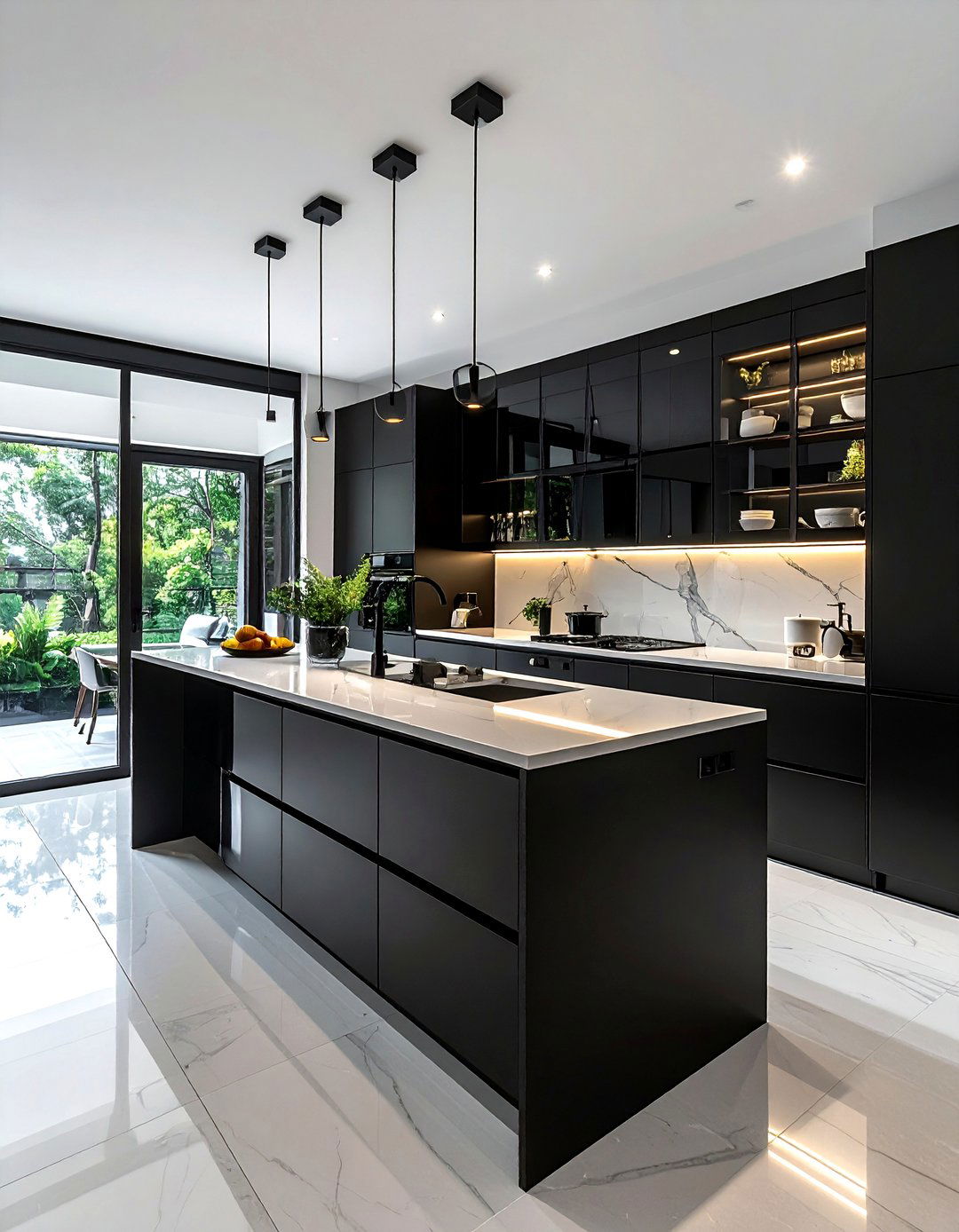 Black Kitchen With Glass Cabinets - 30 black kitchen furniture ideas
