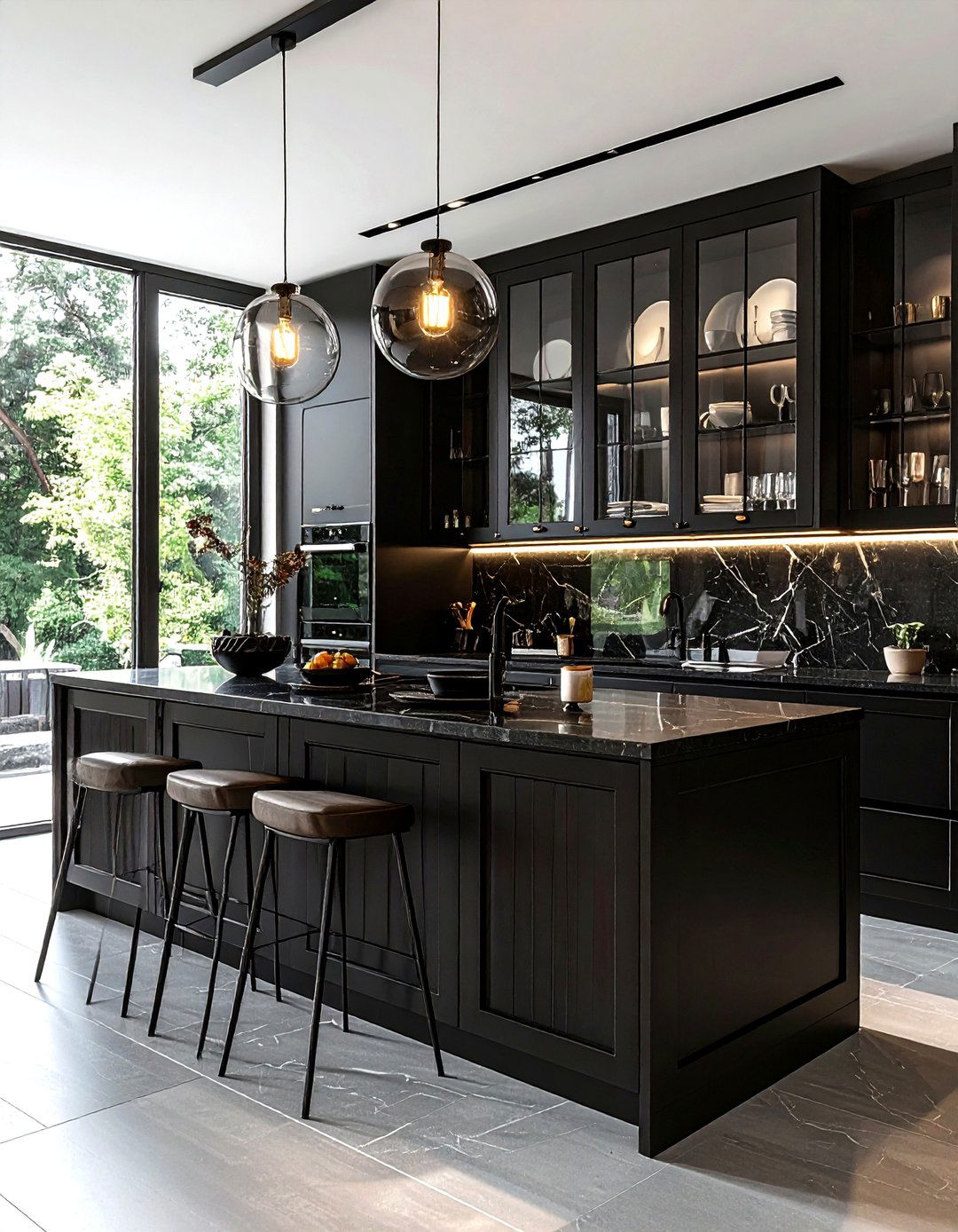 Black Kitchen With Glass Front Cabinets - 30 dark black kitchen ideas