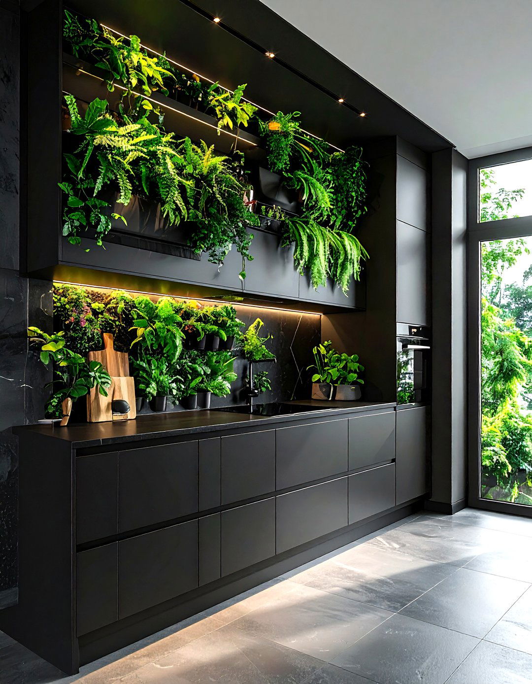 Black Kitchen With Green Plants - 30 dark black kitchen ideas