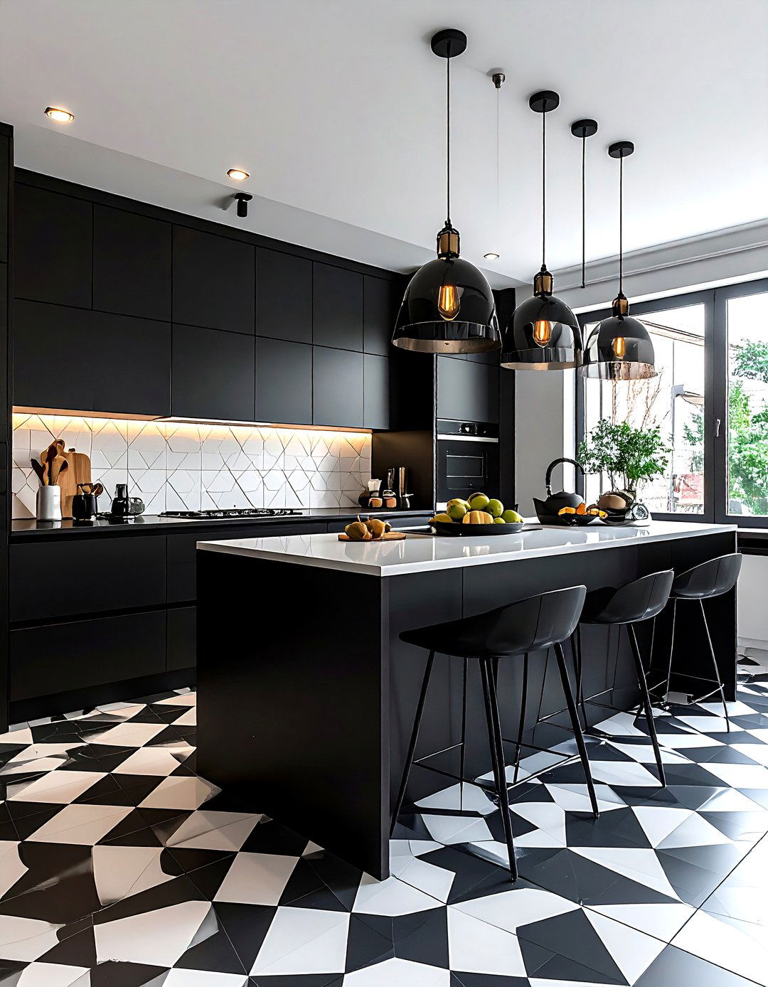 Black Kitchen With Patterned Tile - 30 black kitchen furniture ideas