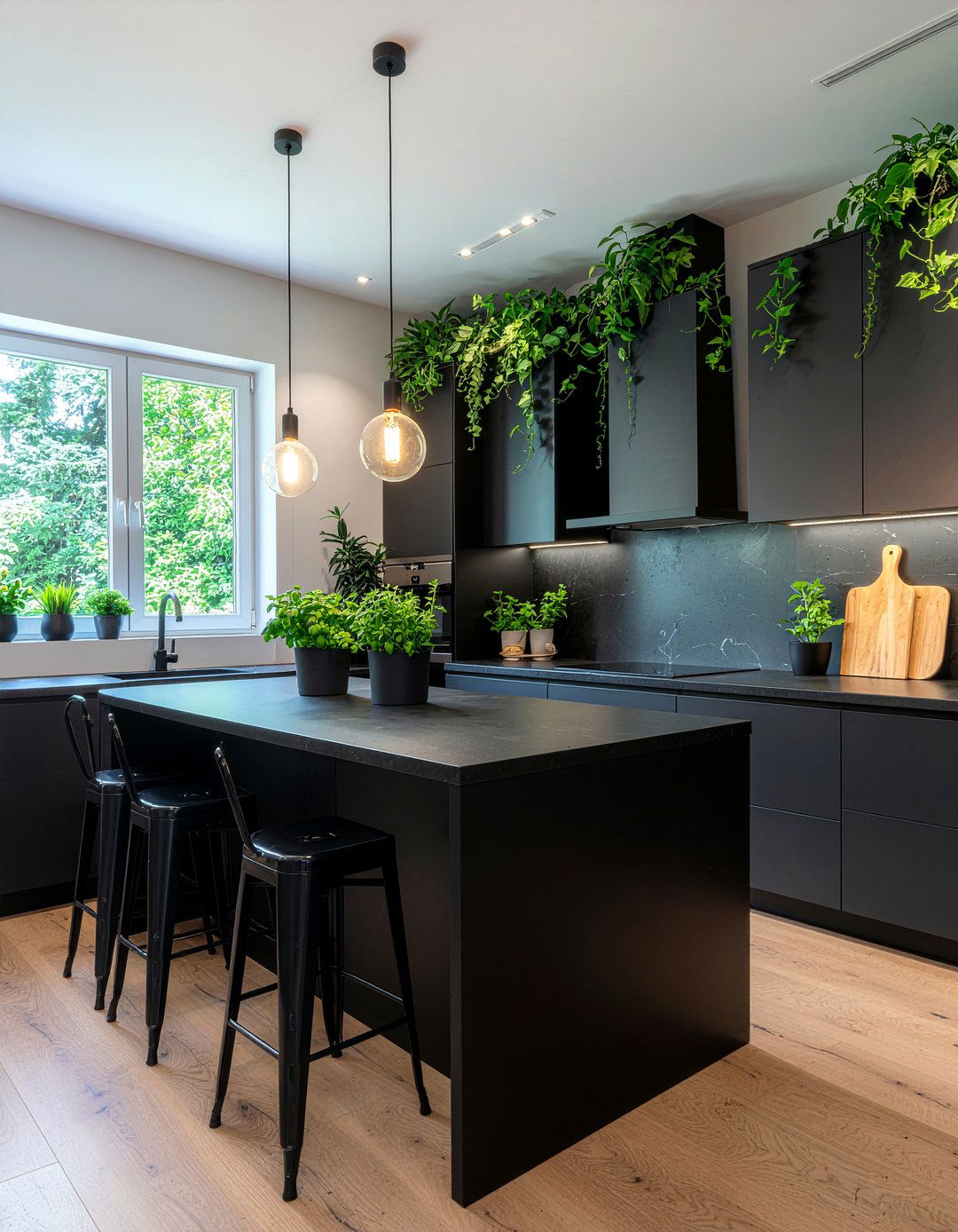 Black Kitchen With Plants - 30 black kitchen ideas