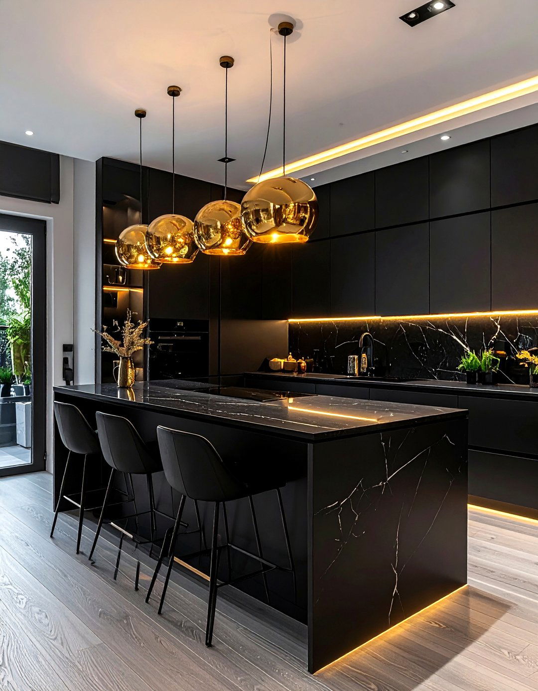 Black Kitchen With Statement Lighting - 30 black kitchen furniture ideas