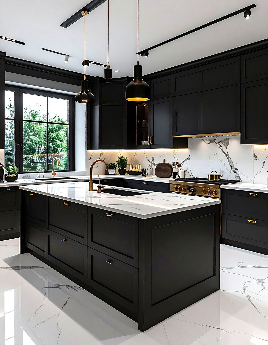 Black L shaped kitchen with gold hardware - 30 L-shaped kitchen ideas