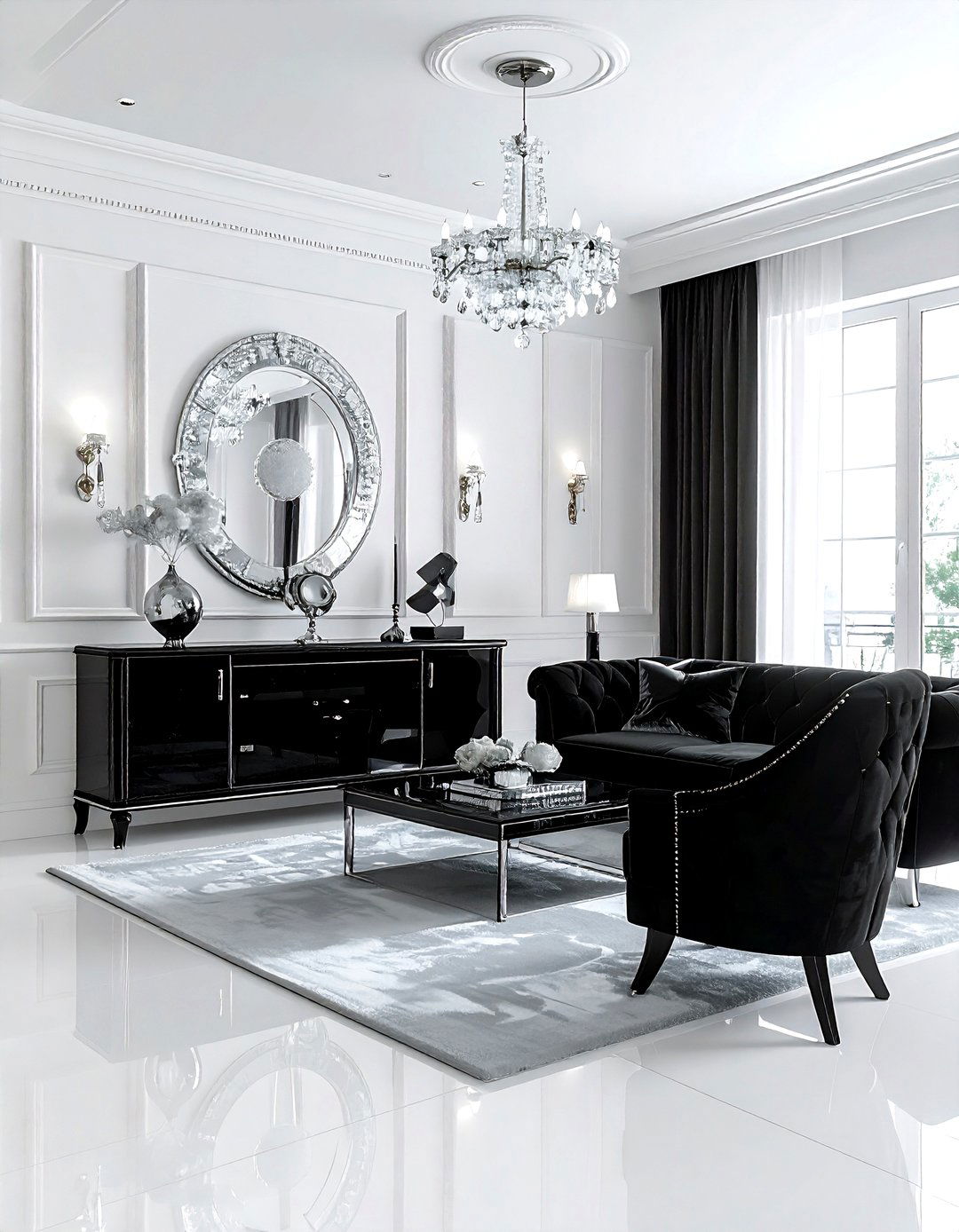 Black Lacquer Glam Living Room - 30 black living room furniture ideas