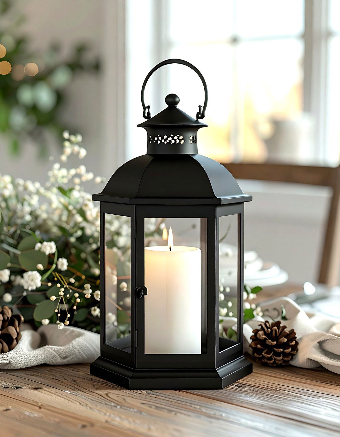 Black Lantern Centerpiece - 30 black dining room accessories ideas