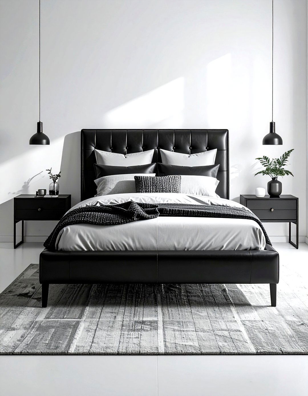 Black Leather Bed - 30 modern black bedroom ideas