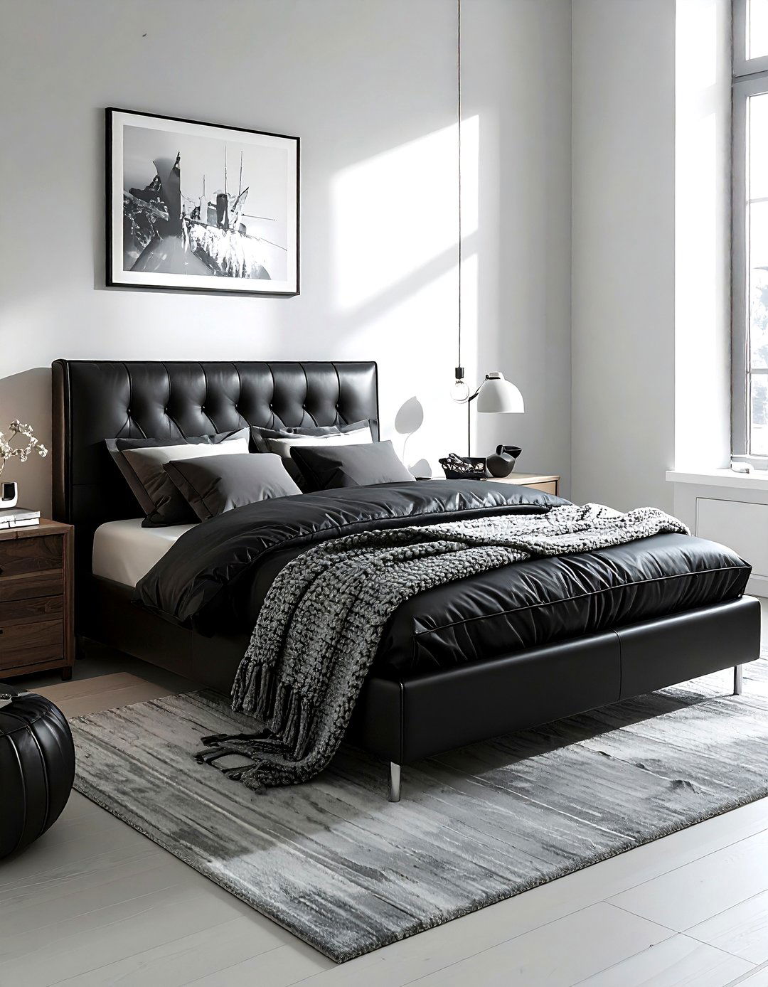 Black Leather Bed - 30 black bedroom design ideas