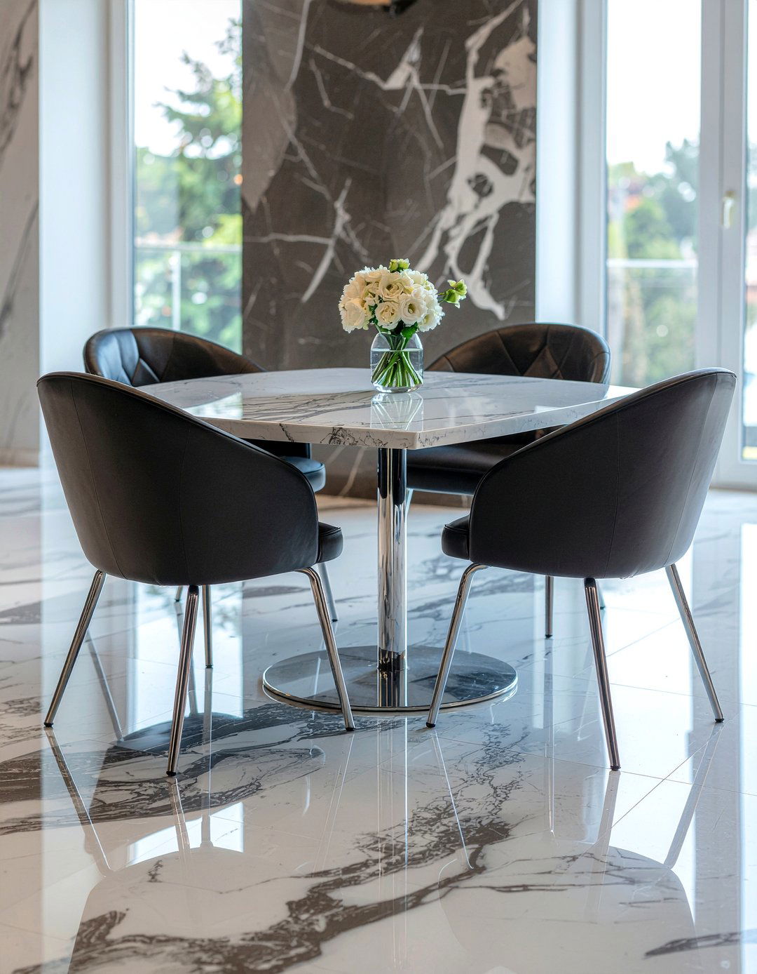 Black Leather Chairs - 30 black and white dining room ideas